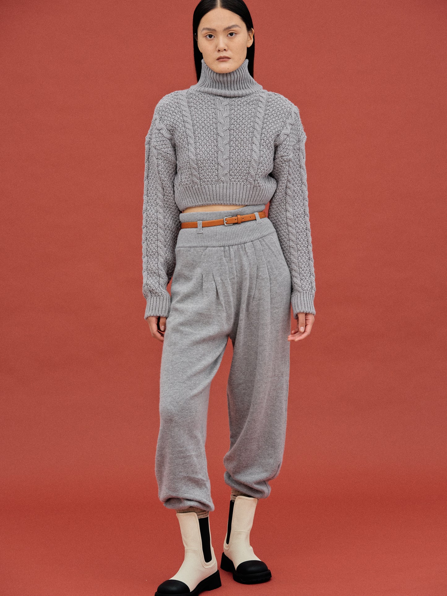 Cashmere Blend Knit Pants, Grey