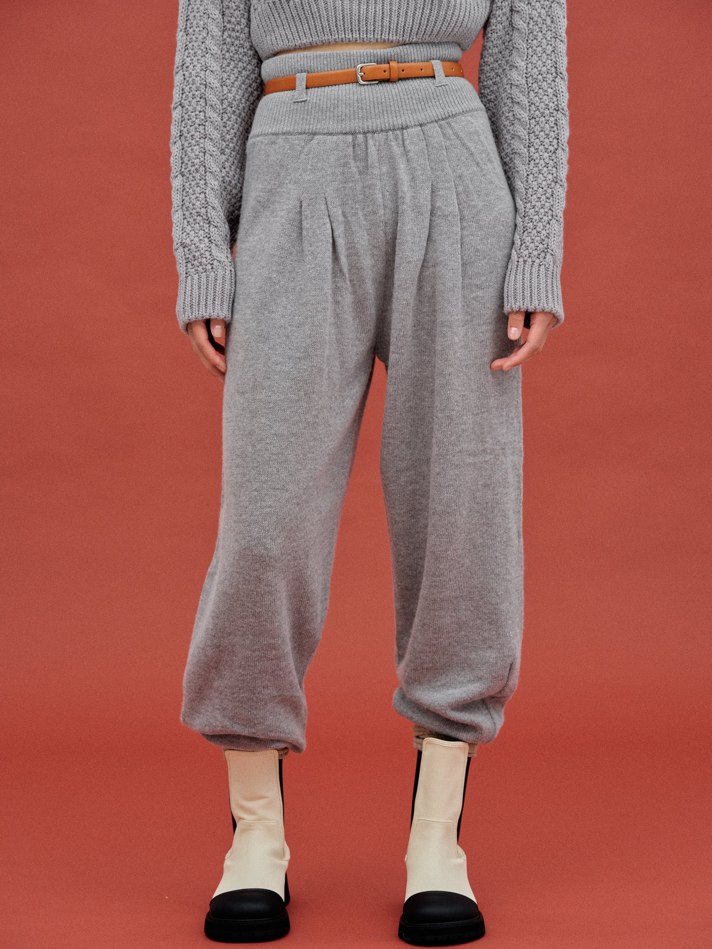 Cashmere Blend Knit Pants, Grey