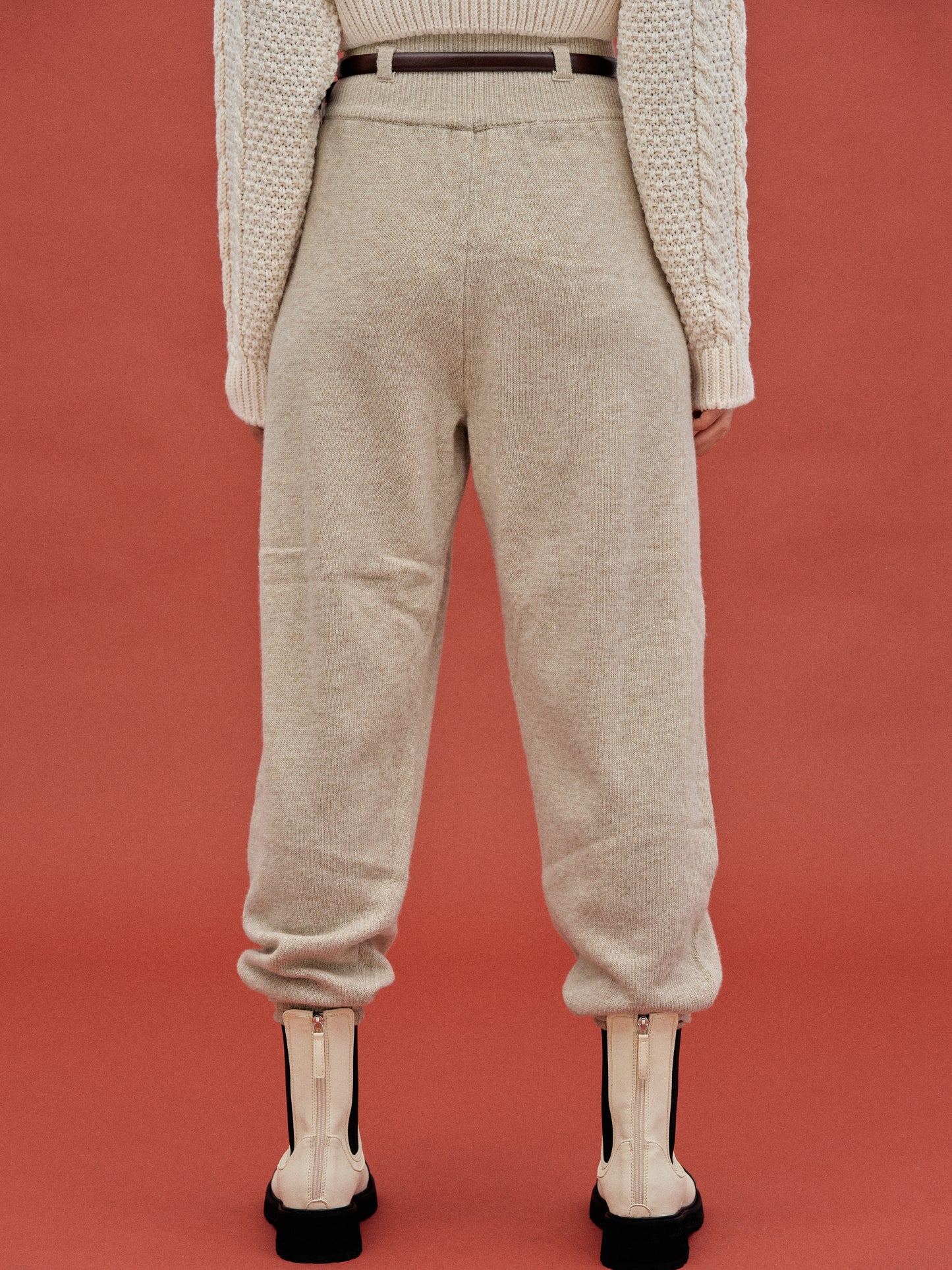Cashmere Blend Knit Pants, Beige