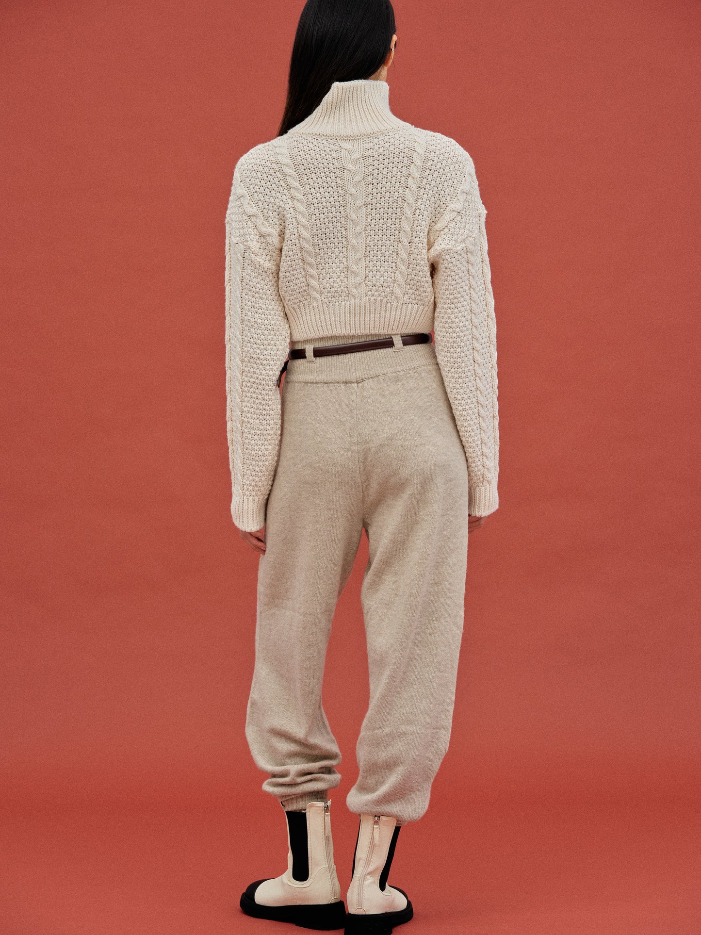 Cashmere Blend Knit Pants, Beige