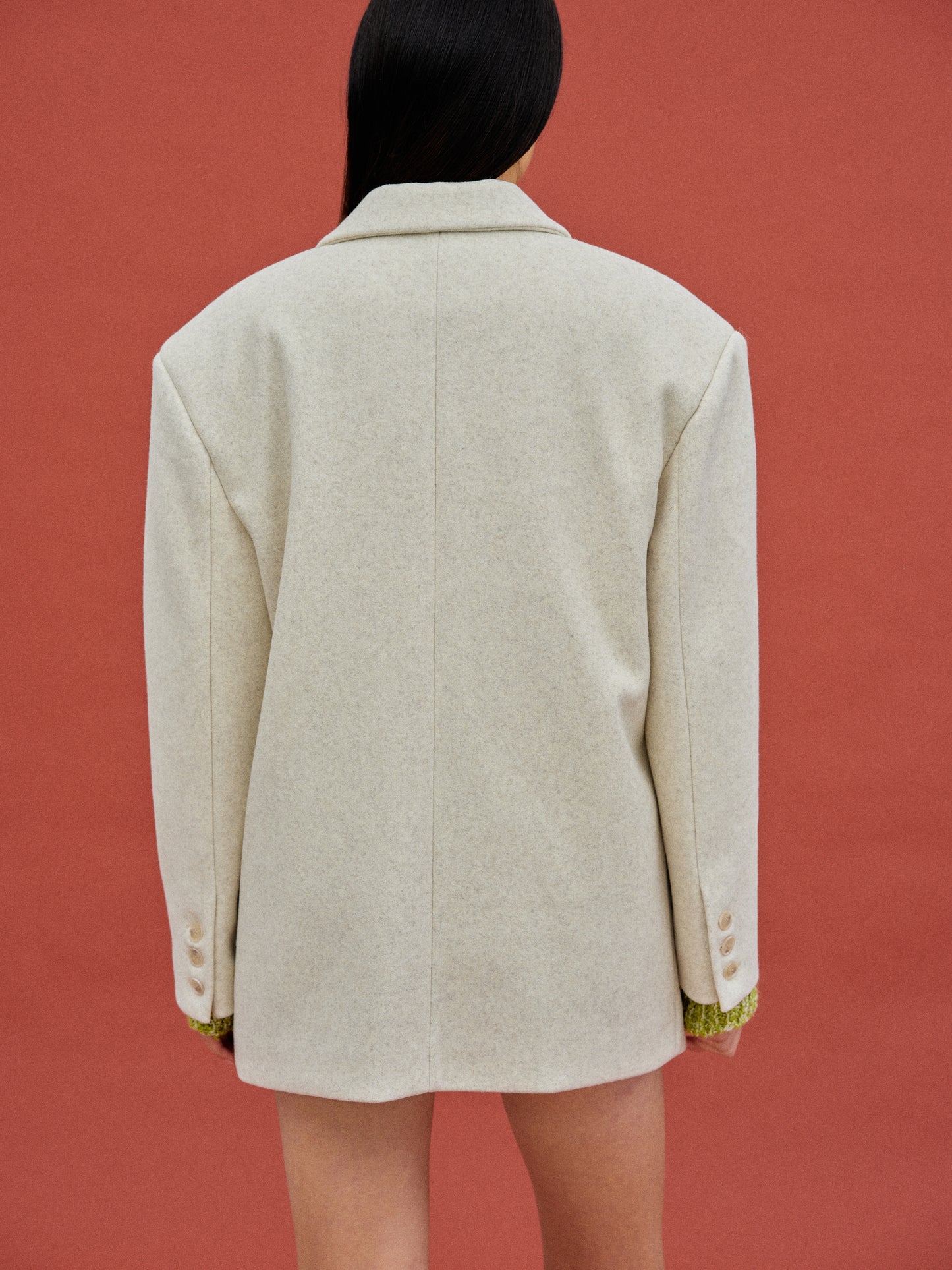 Structured Wool Blazer, Oat Melange