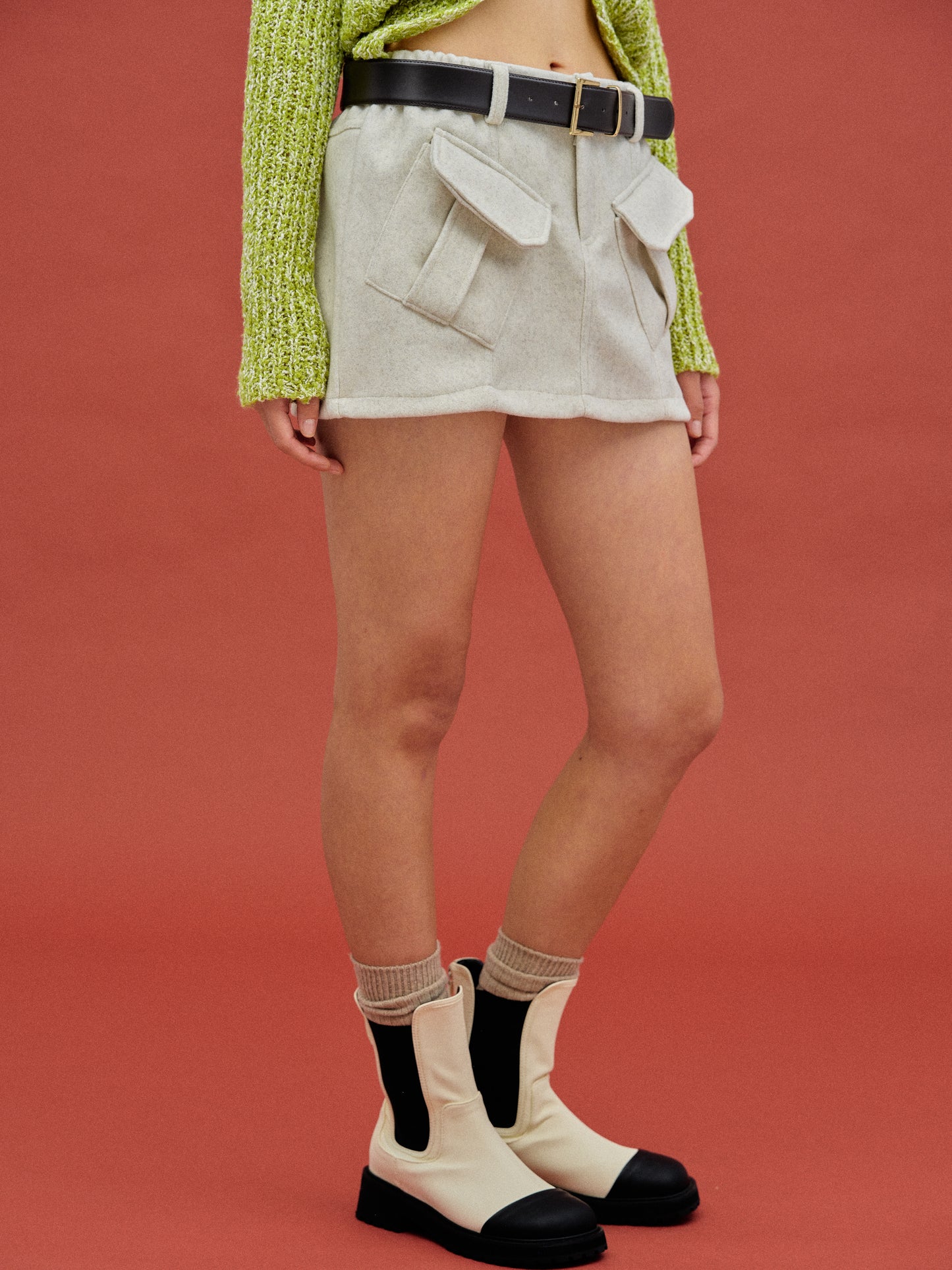 Cargo Wool Skirt, Oat Melange