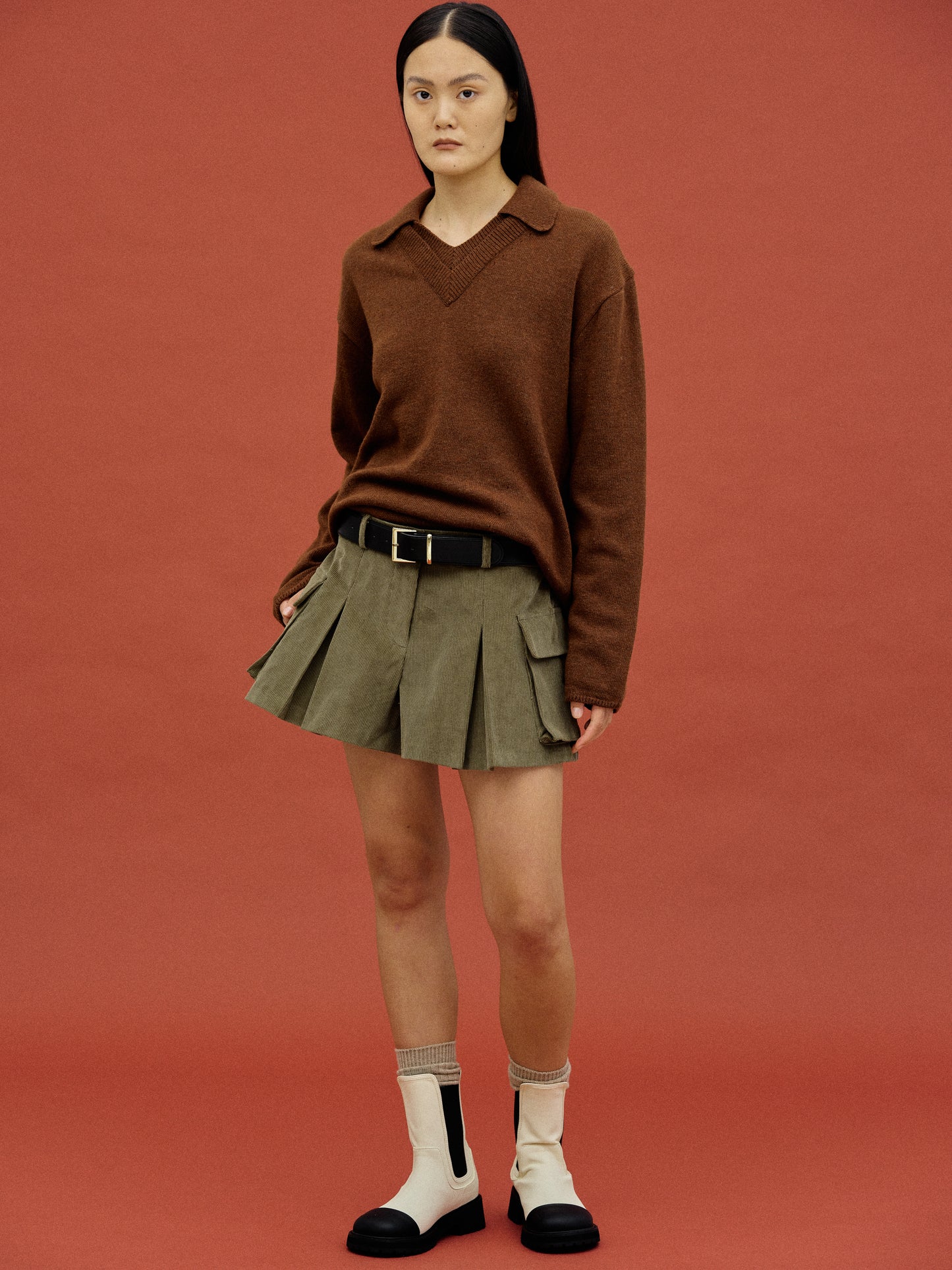 Double Collared Knit, Brown