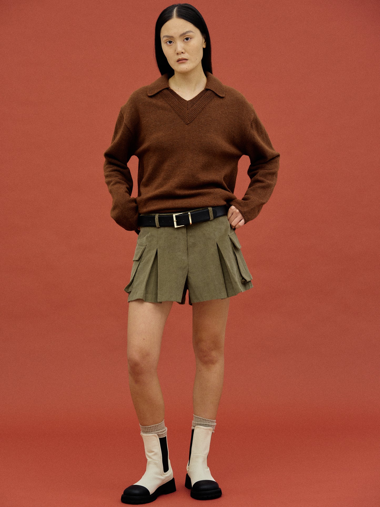 Double Collared Knit, Brown