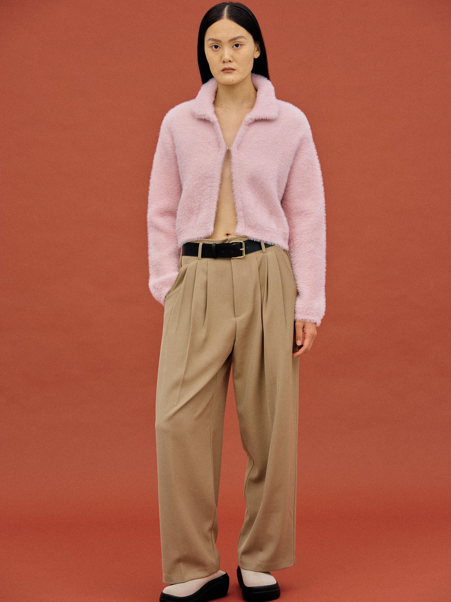 Integrated Belt Trousers, Beige
