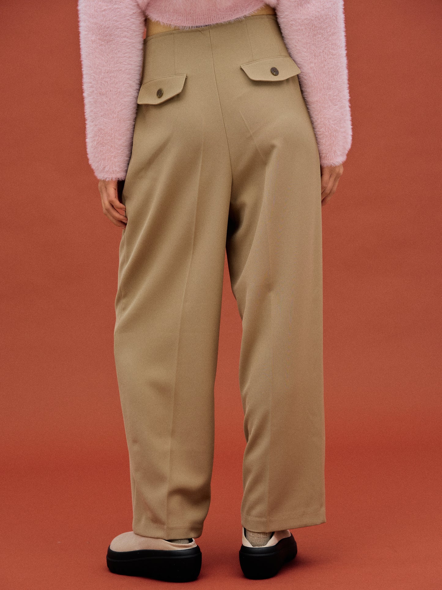Integrated Belt Trousers, Beige