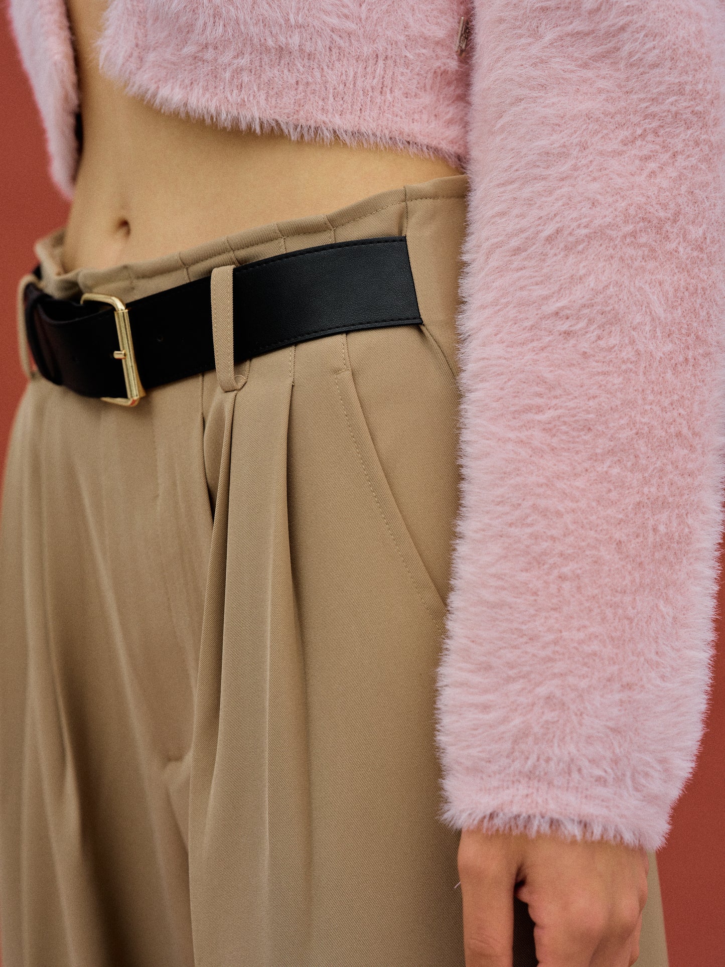 Integrated Belt Trousers, Beige