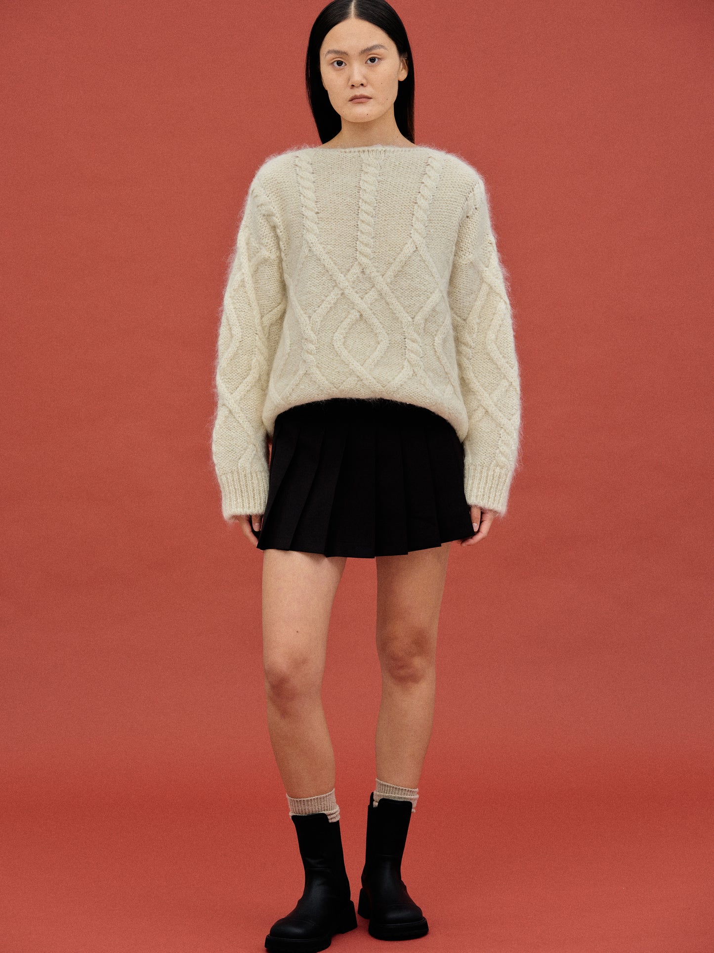 Brushed Cable Sweater, Ivory