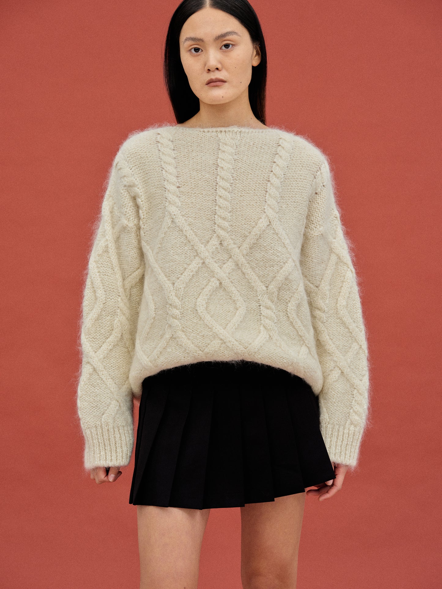 Brushed Cable Sweater, Ivory