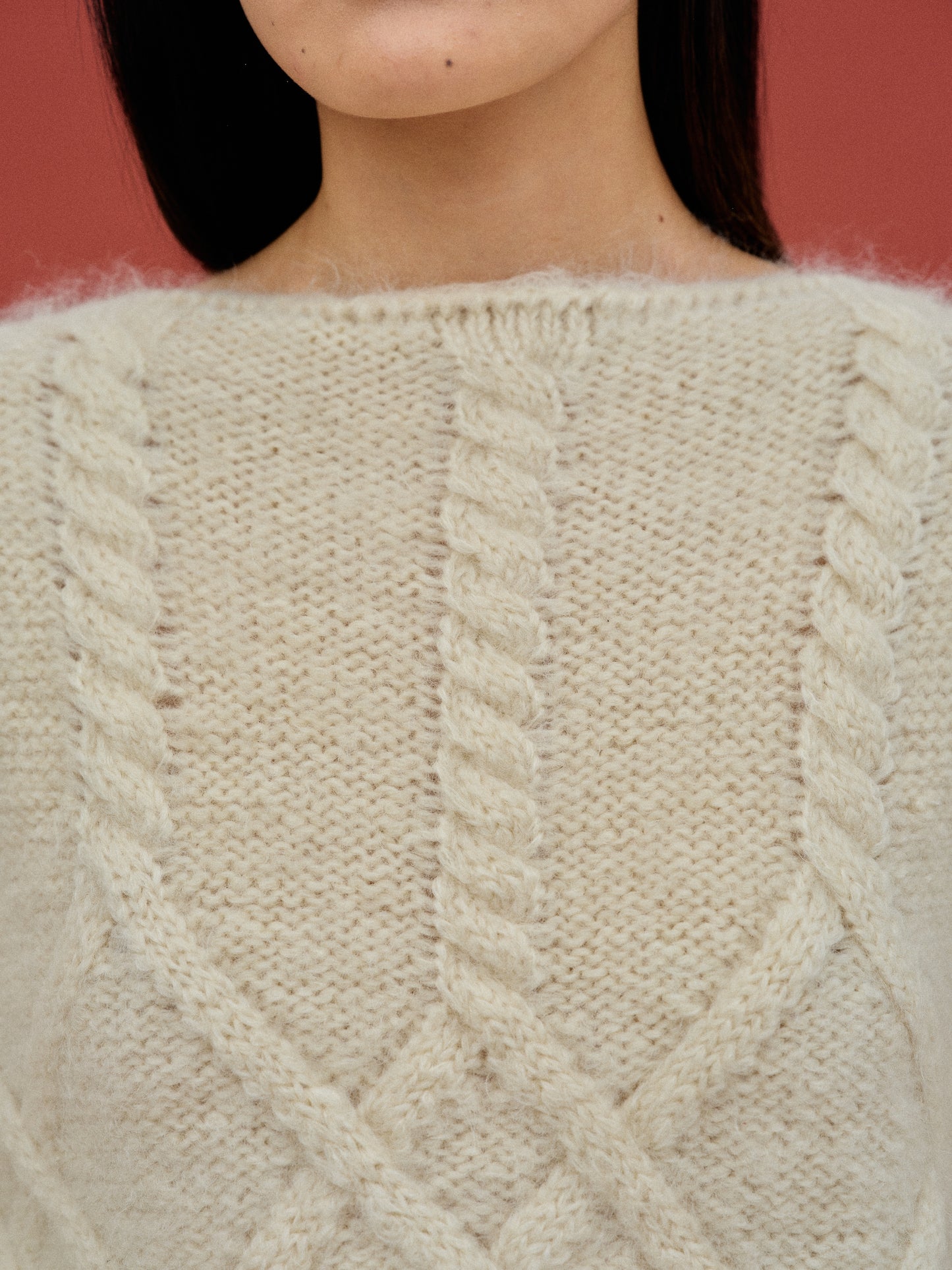 Brushed Cable Sweater, Ivory