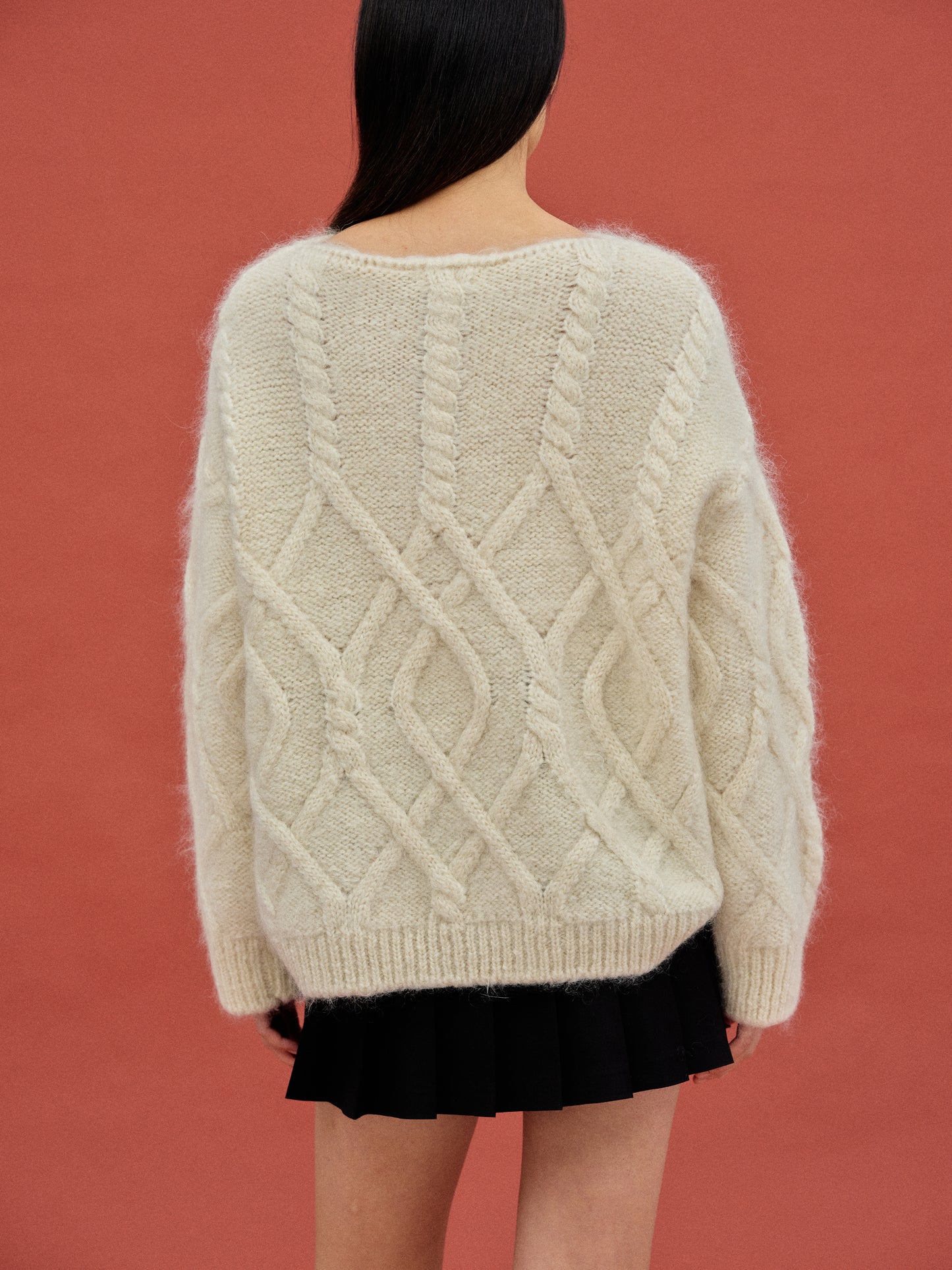 Brushed Cable Sweater, Ivory