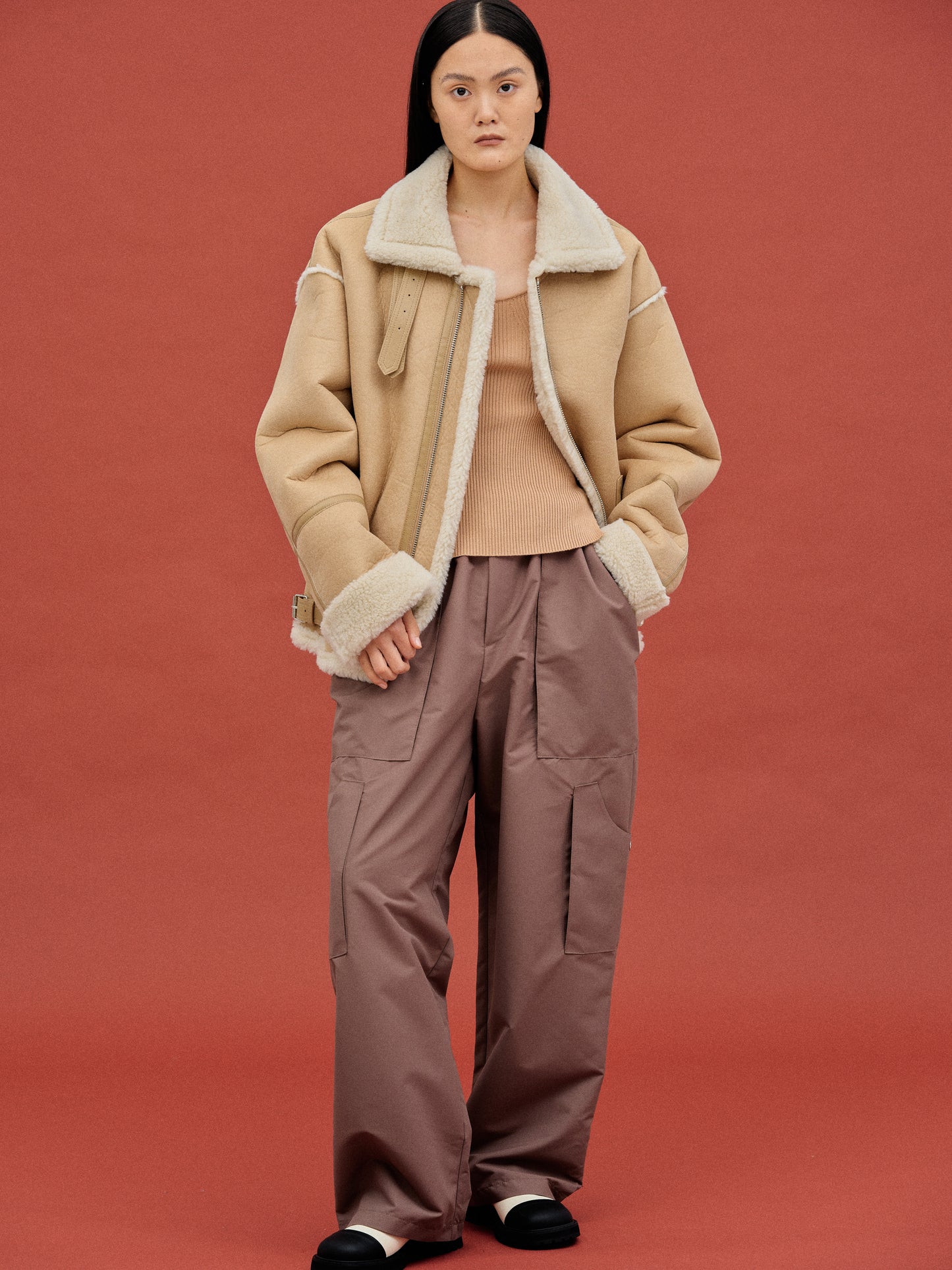 Oversized Shearling Coat, Camel