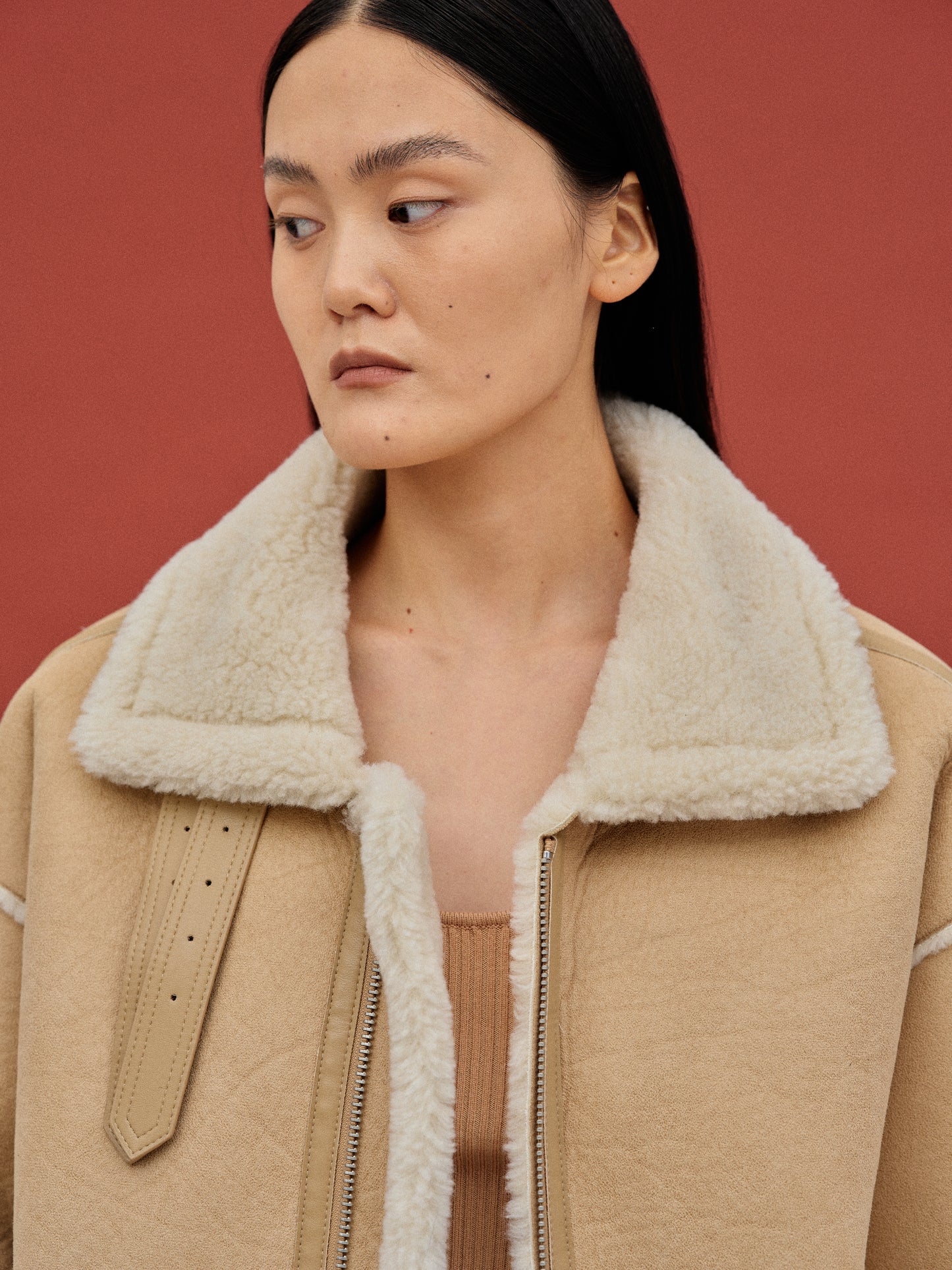 Oversized Shearling Coat, Camel