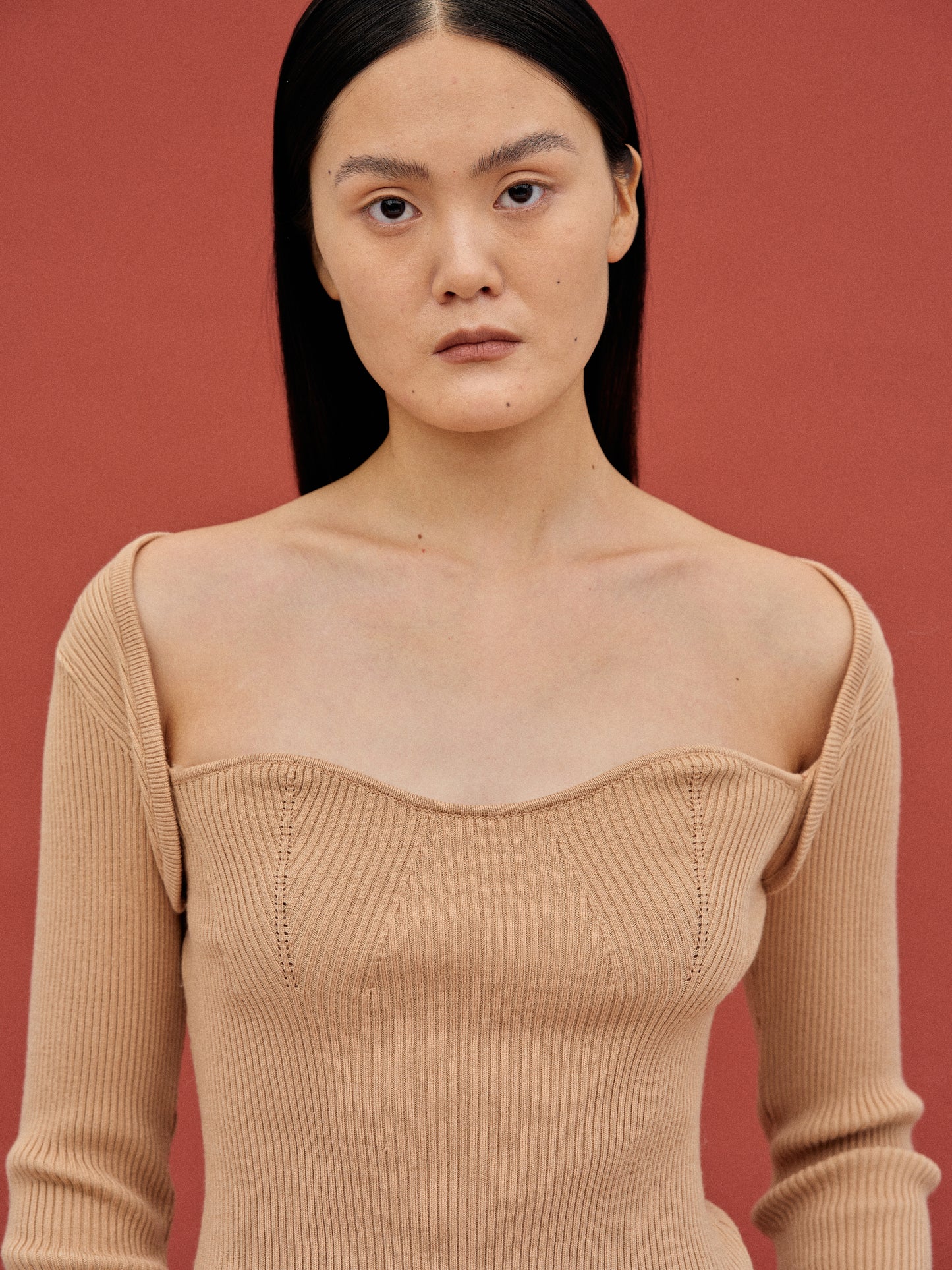 Sweetheart Ribbed Knit, Beige