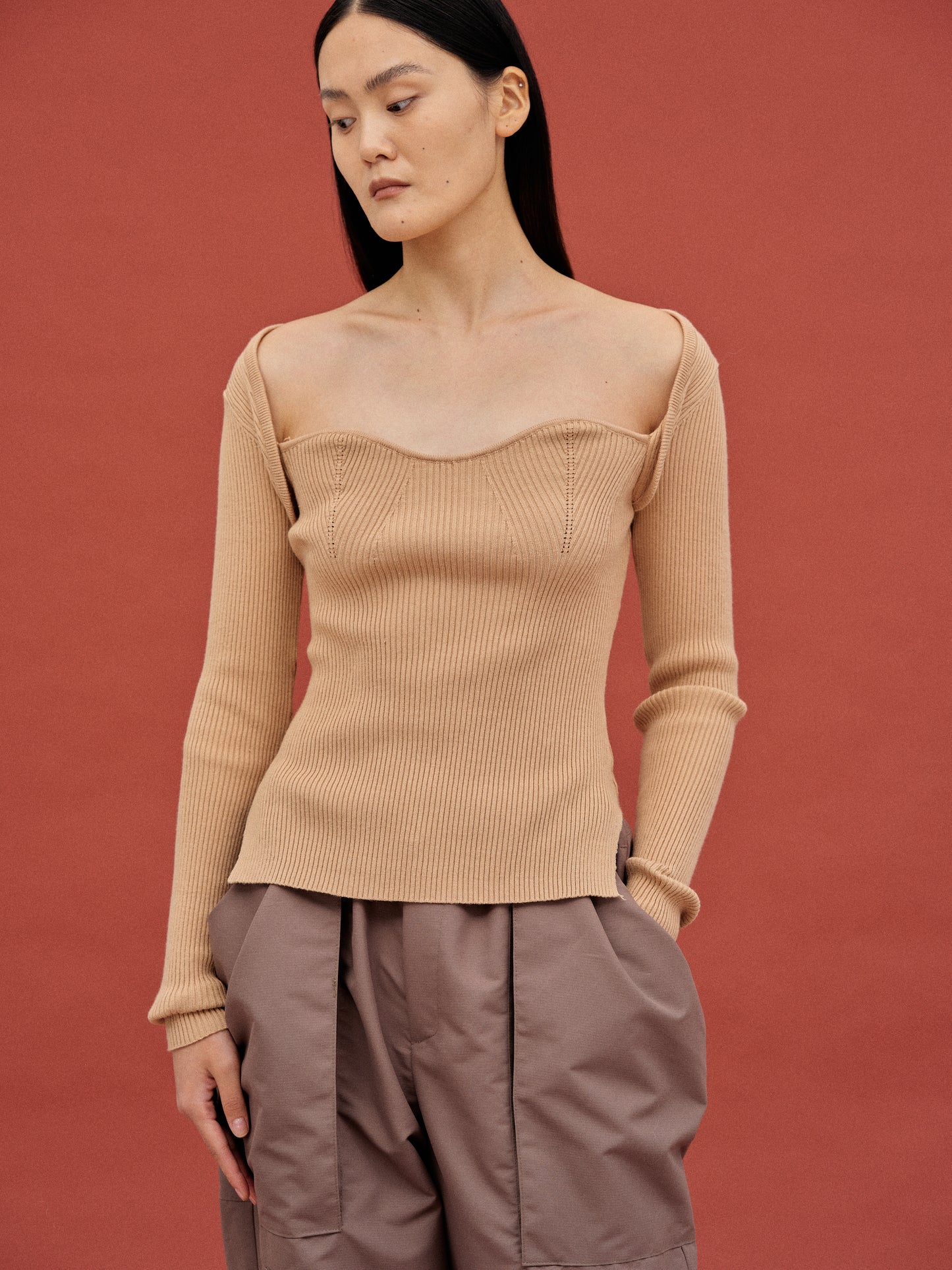 Sweetheart Ribbed Knit, Beige