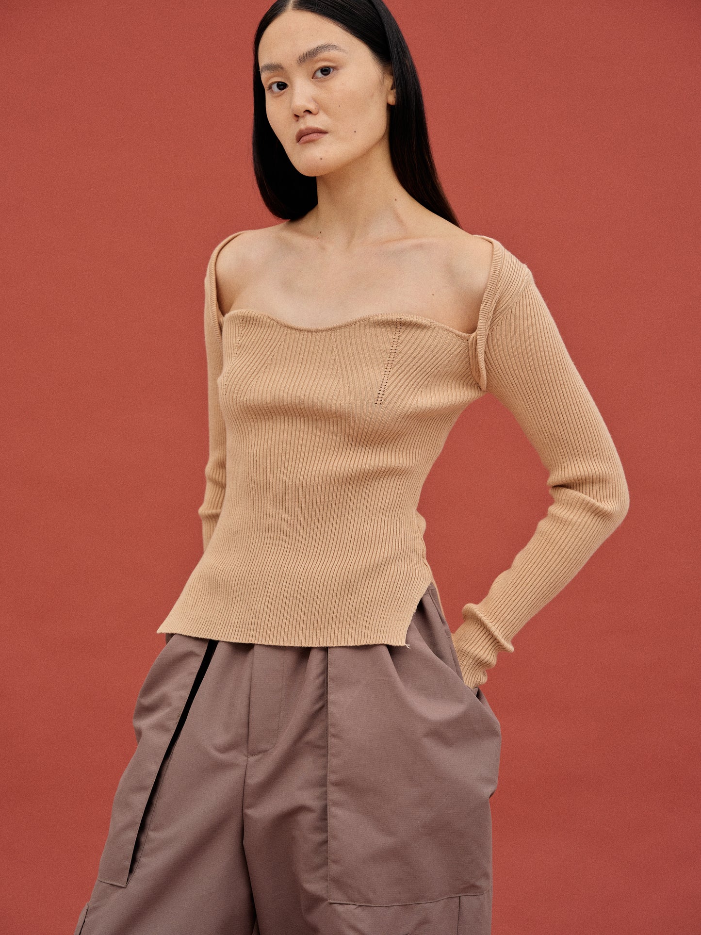 Sweetheart Ribbed Knit, Beige