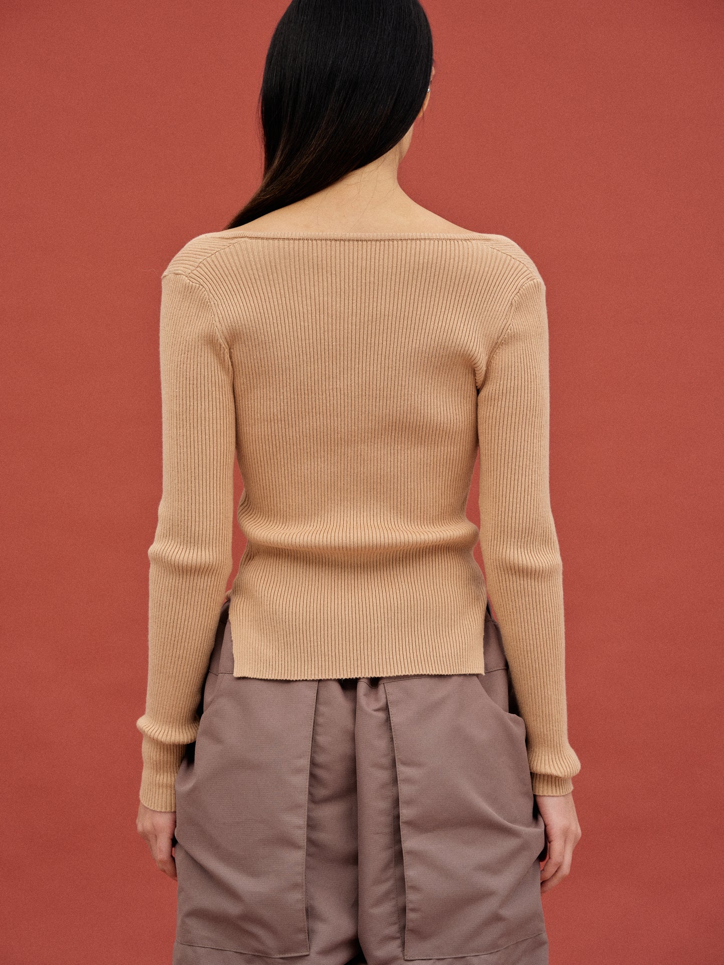 Sweetheart Ribbed Knit, Beige