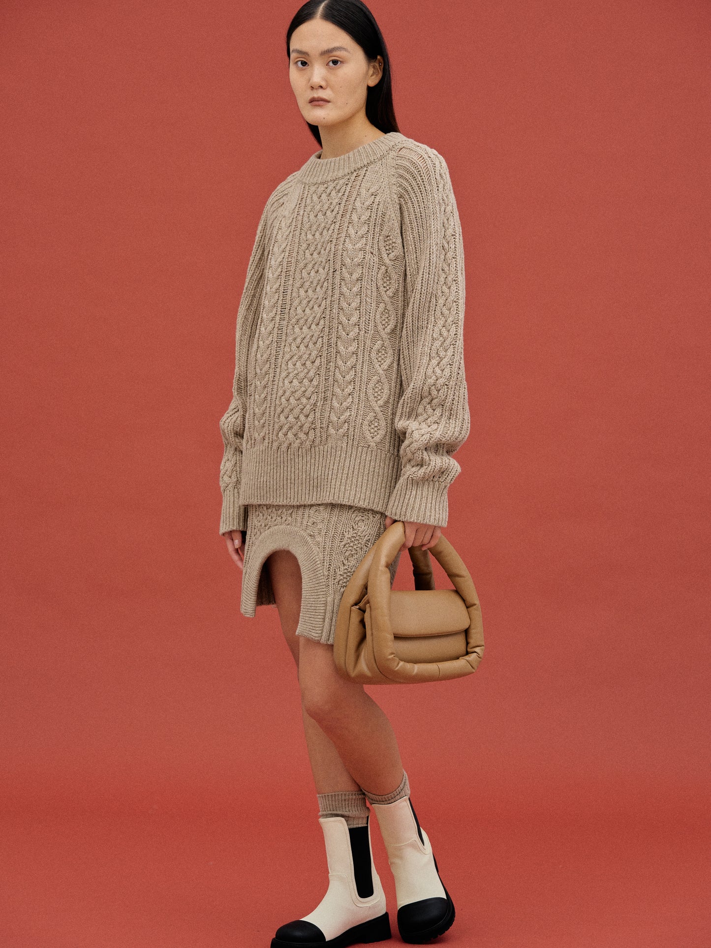 Oversized Cable Knit Sweater, Almond