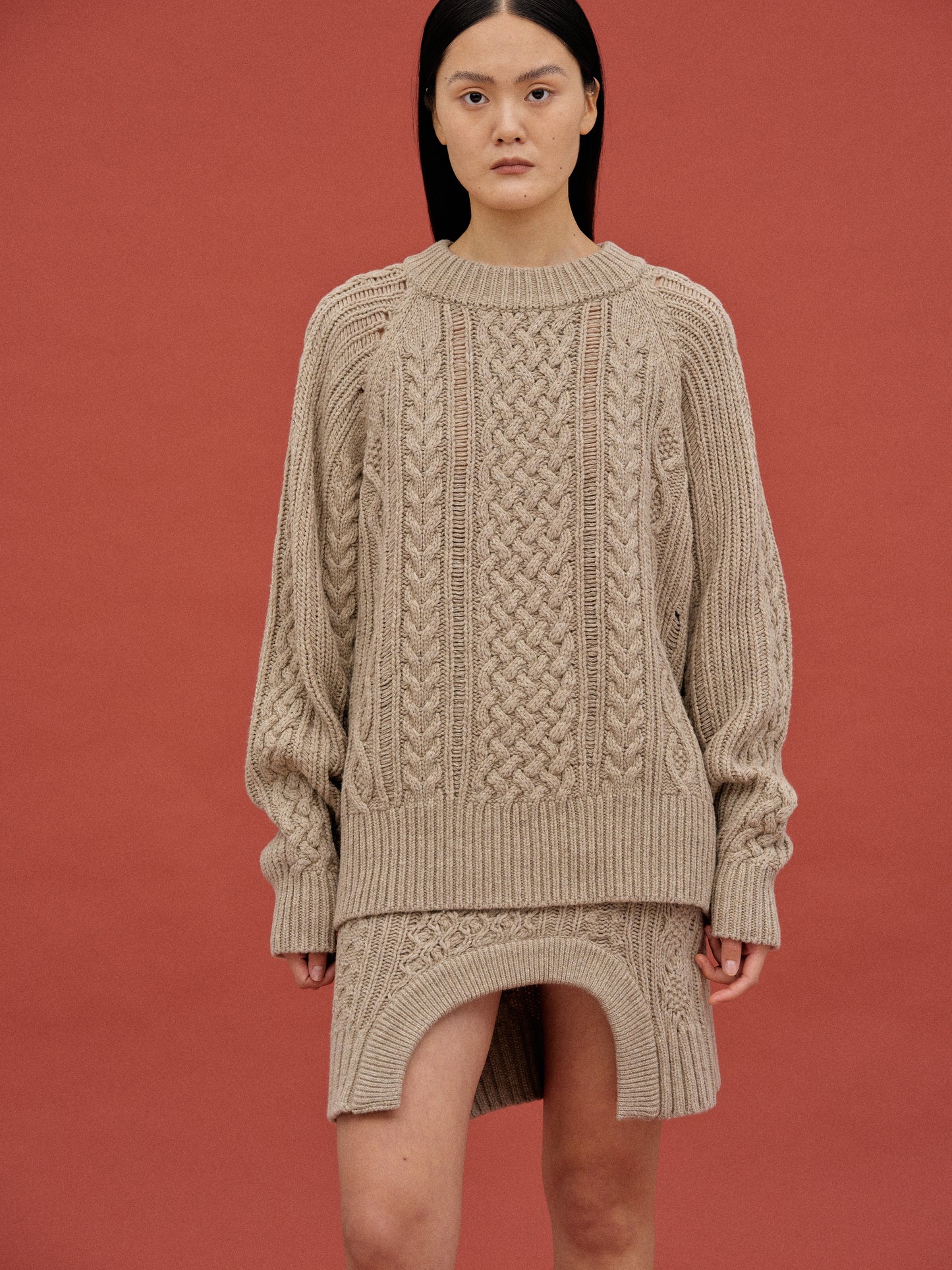 Oversized Cable Knit Sweater, Almond