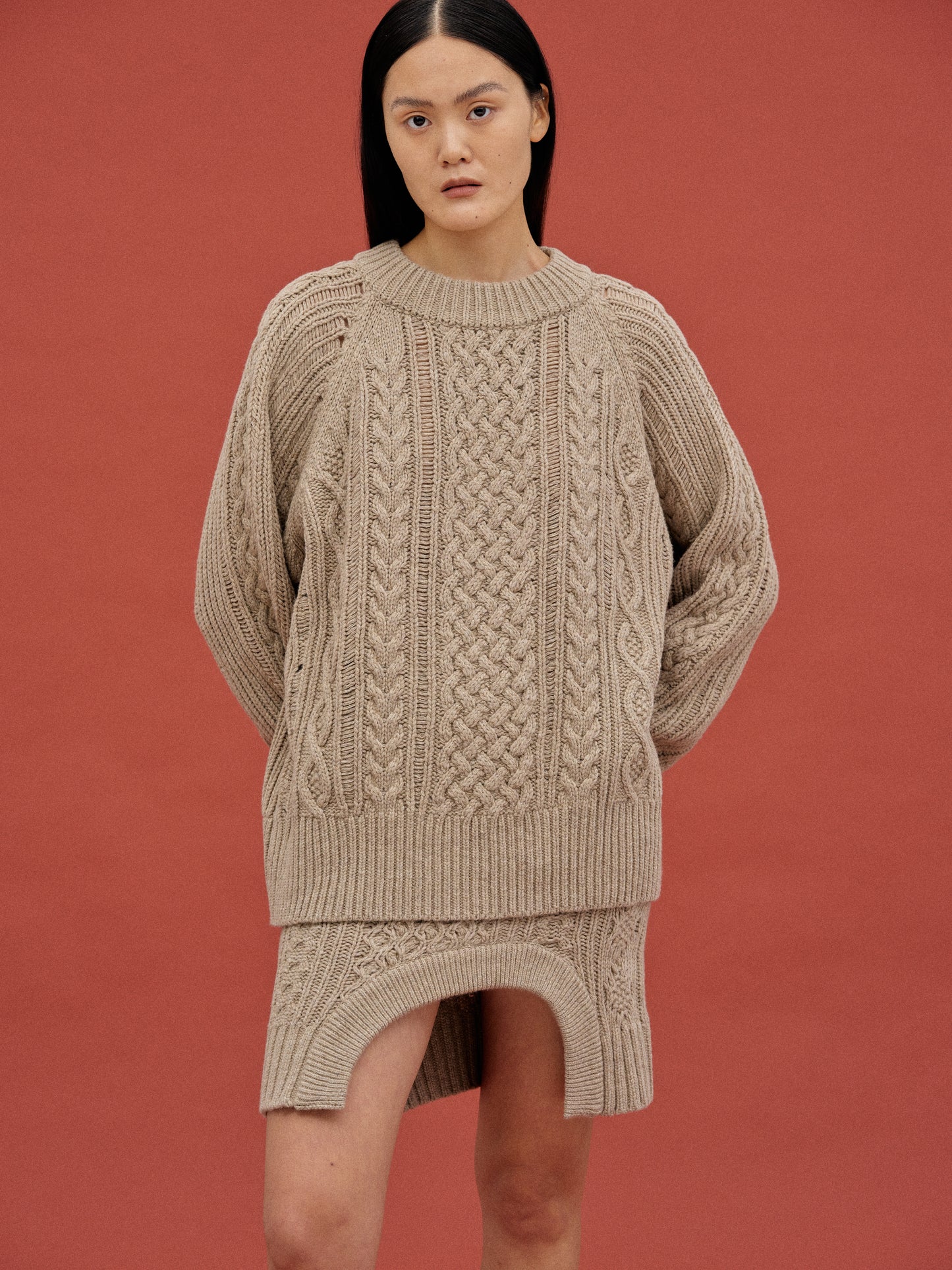 Oversized Cable Knit Sweater, Almond