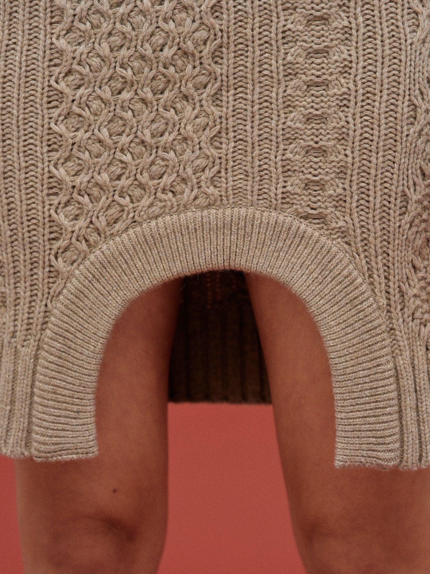 Curved Cable Knit Skirt, Almond