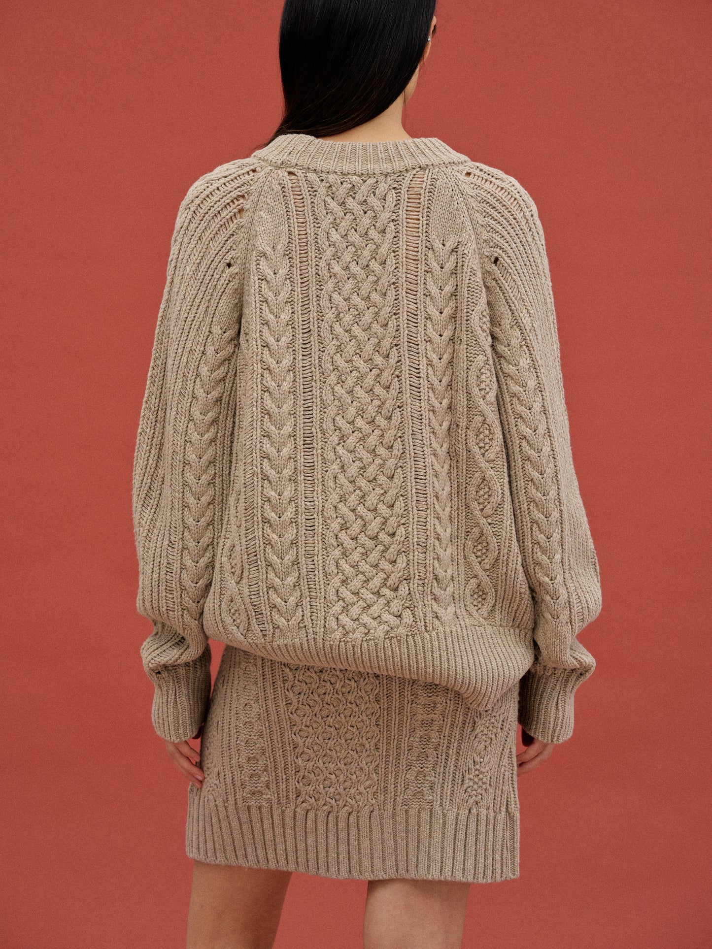 Oversized Cable Knit Sweater, Almond