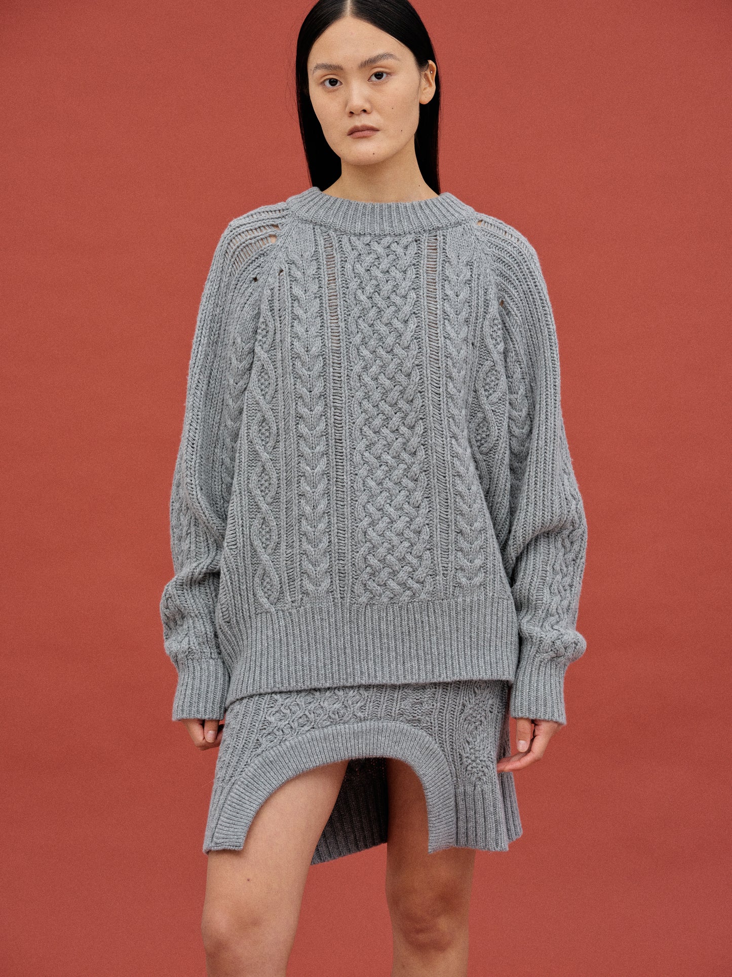 Oversized Cable Knit Sweater, Grey