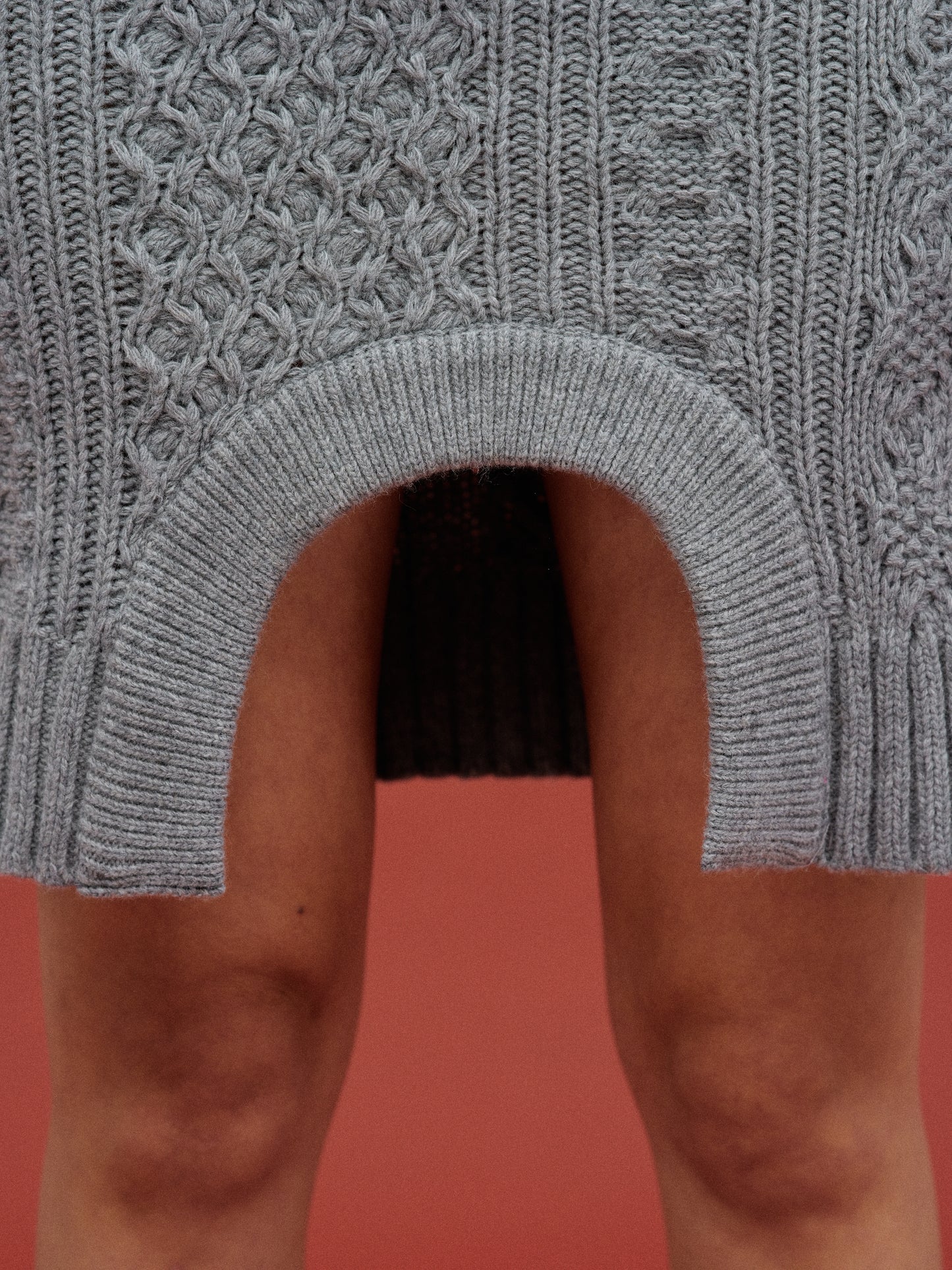 Curved Cable Knit Skirt, Grey