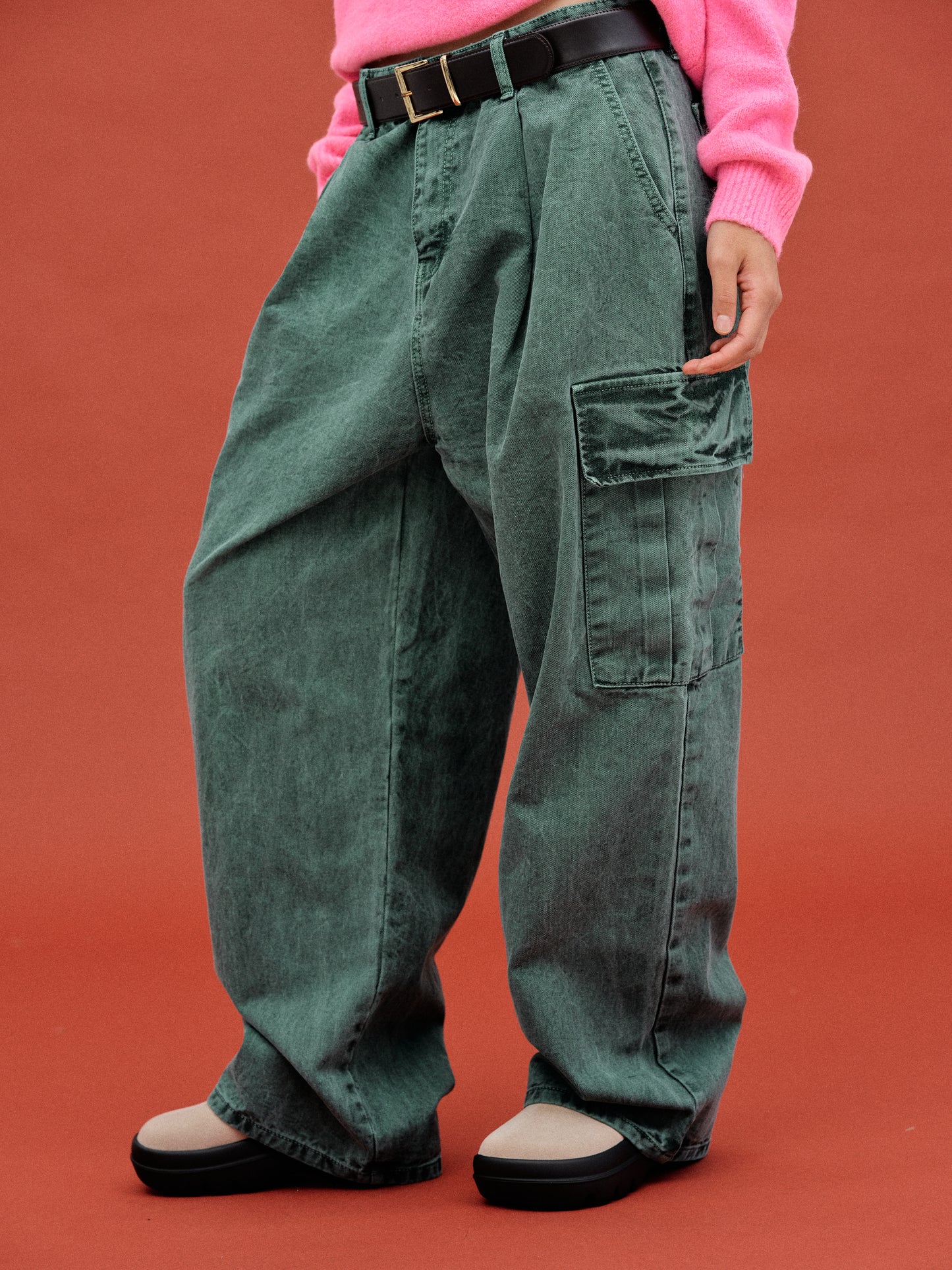 Oversized Cargo Jeans, Green