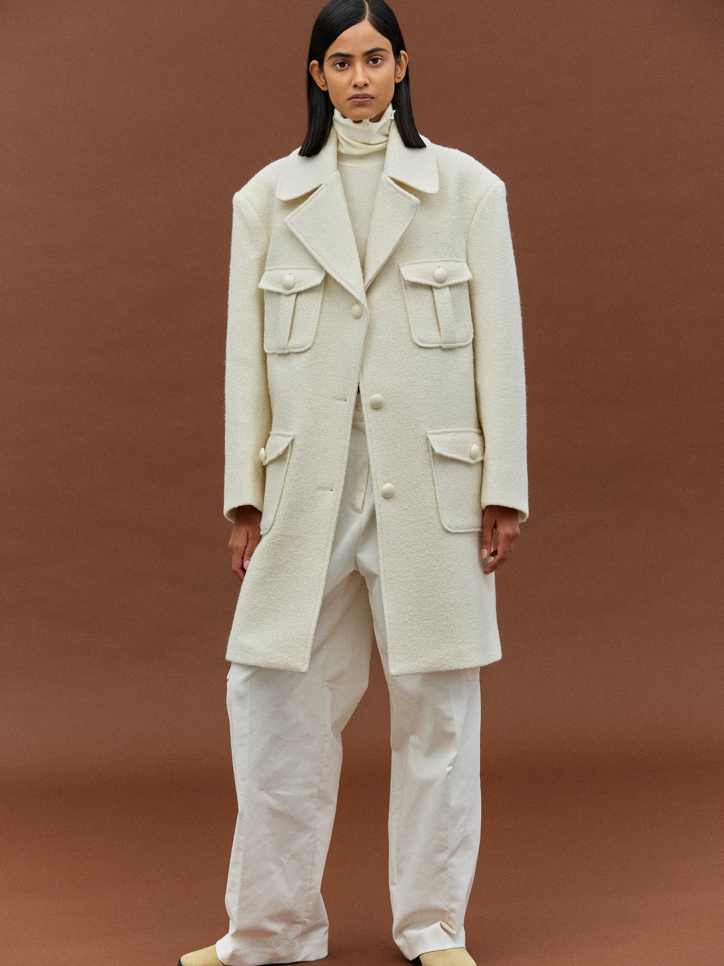 Tweed Boucle Coat, Ivory