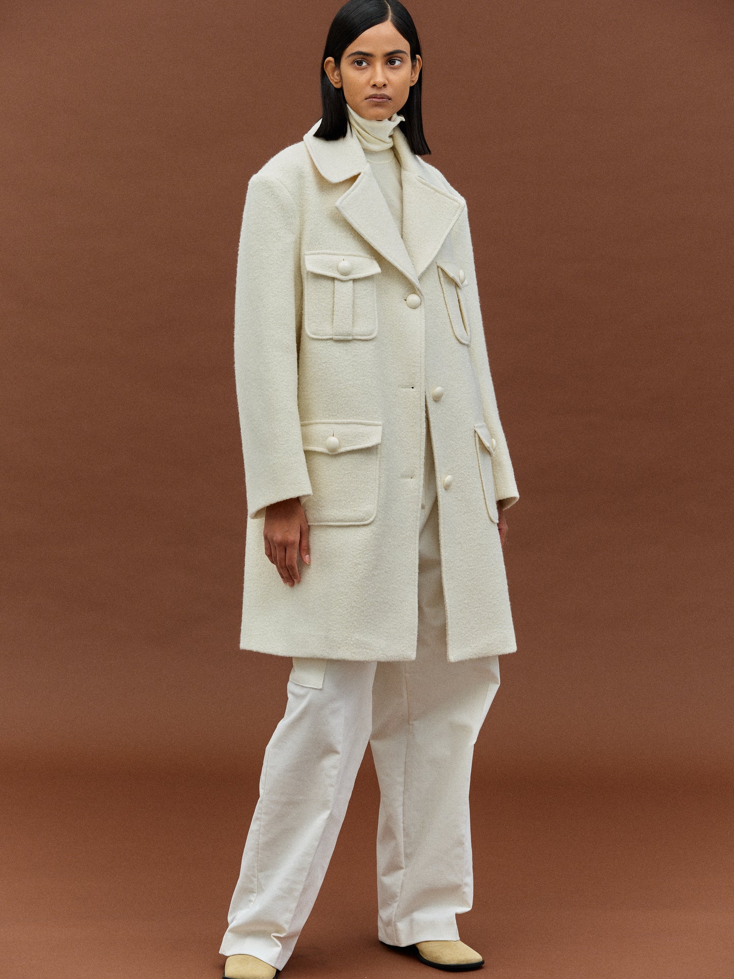 Tweed Boucle Coat, Ivory
