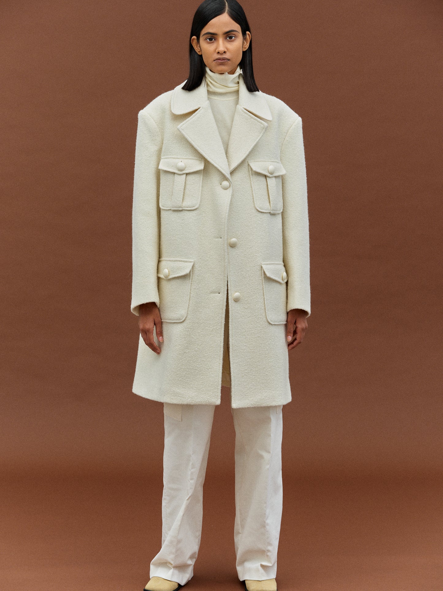 Tweed Boucle Coat, Ivory