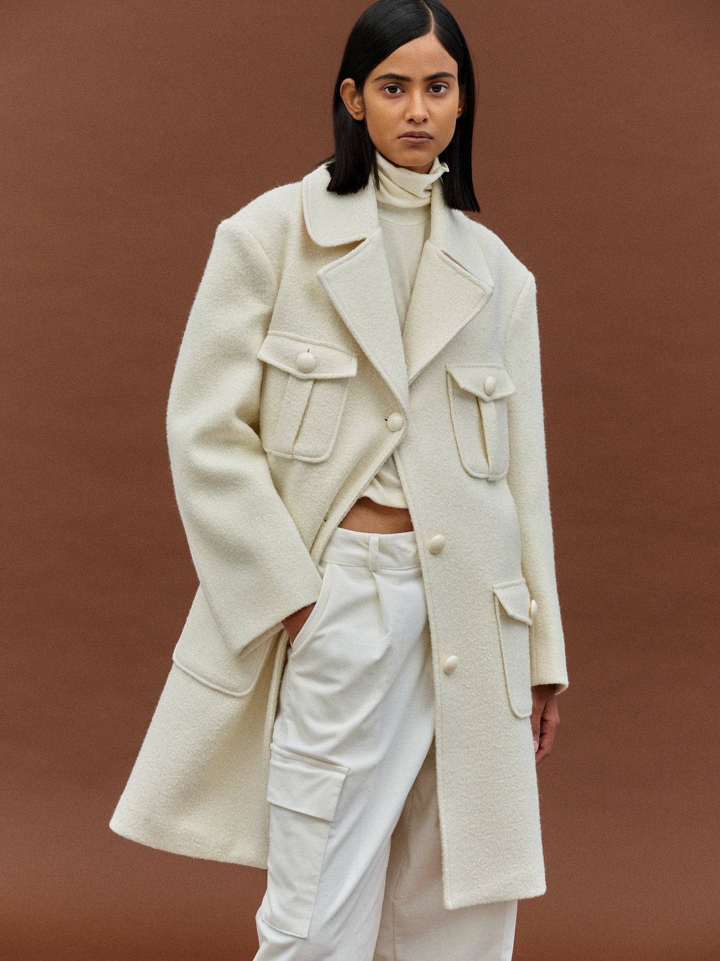 Tweed Boucle Coat, Ivory