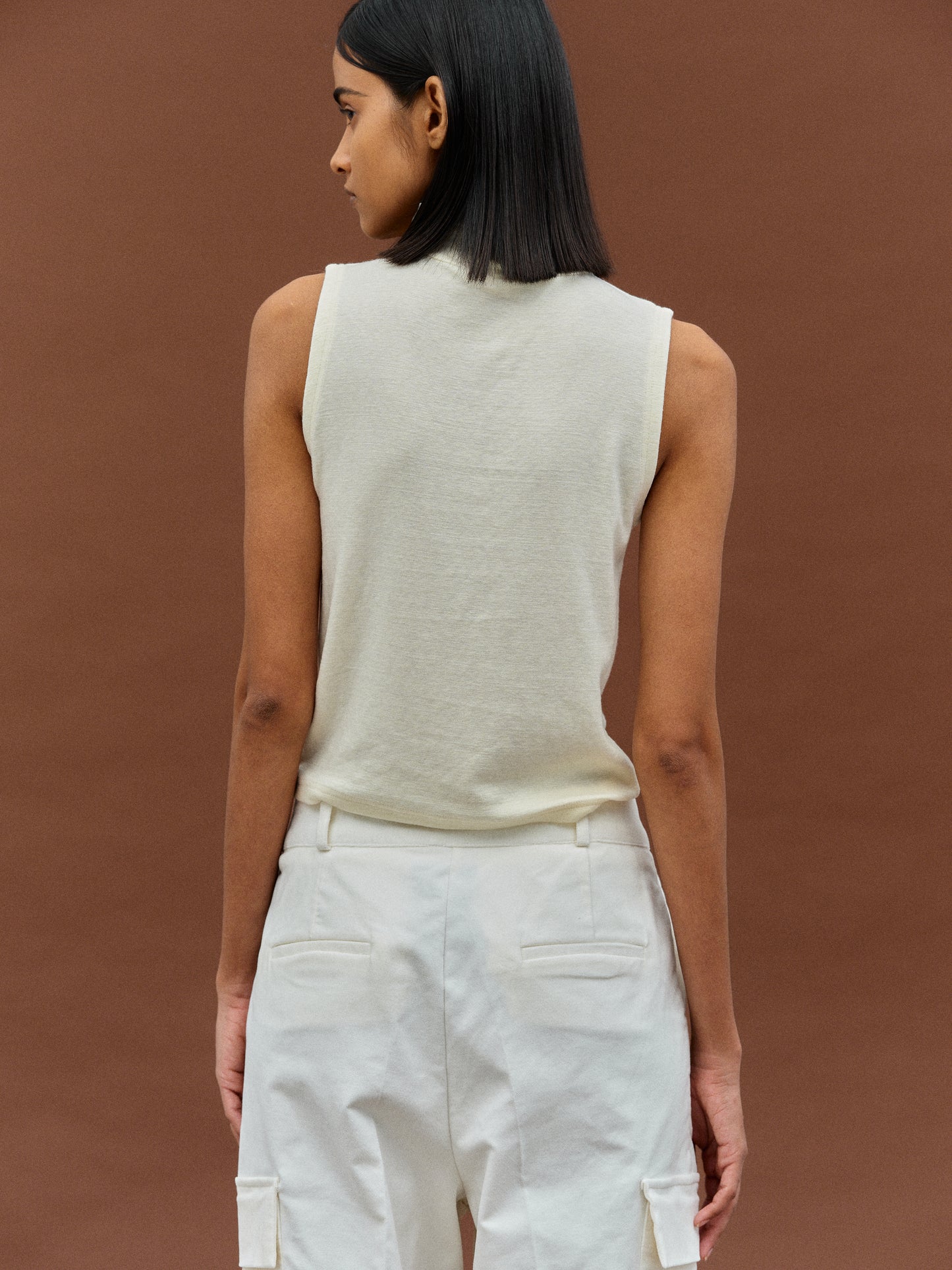 Scalloped Sleeveless Turtleneck, Ivory