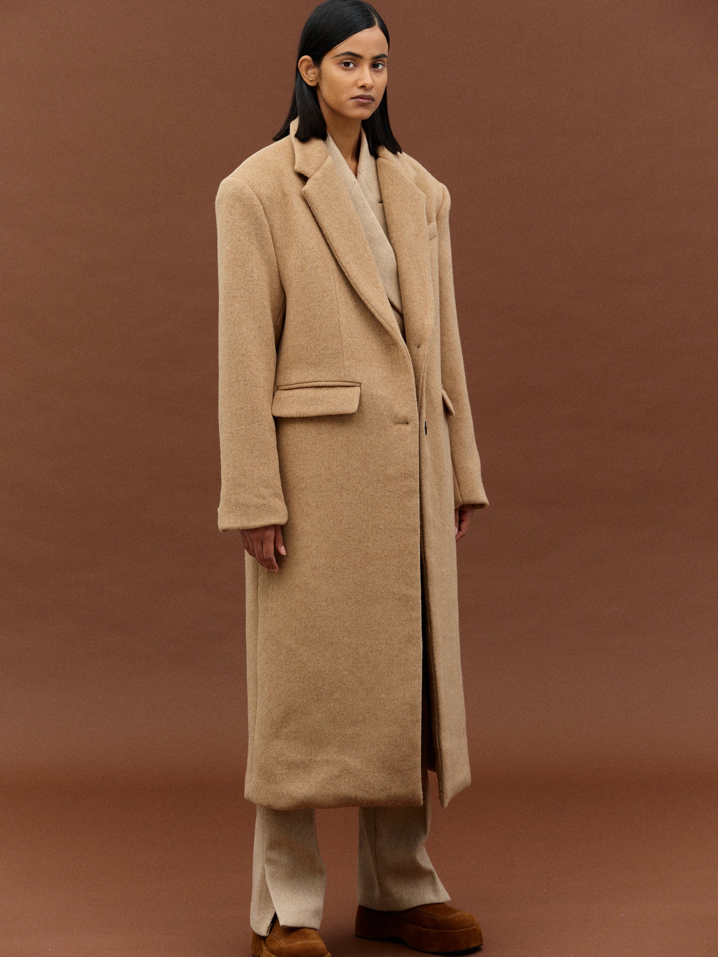 Shaggy Padded Coat, Camel