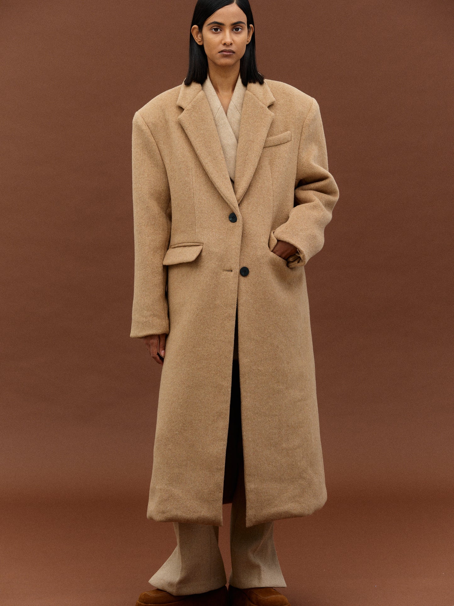Shaggy Padded Coat, Camel