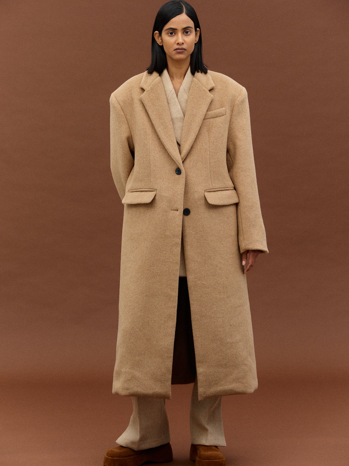 Shaggy Padded Coat, Camel