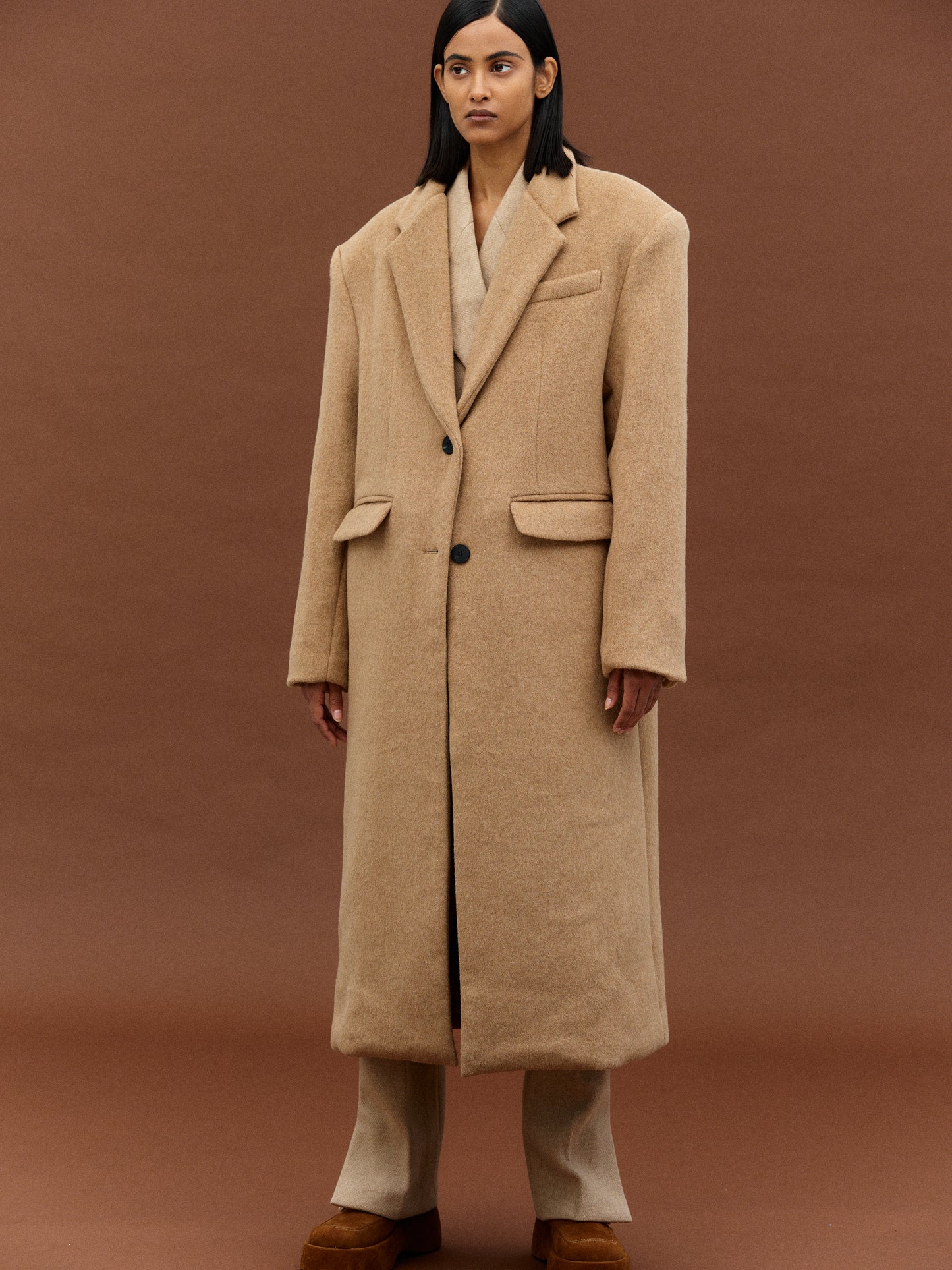 Shaggy Padded Coat, Camel