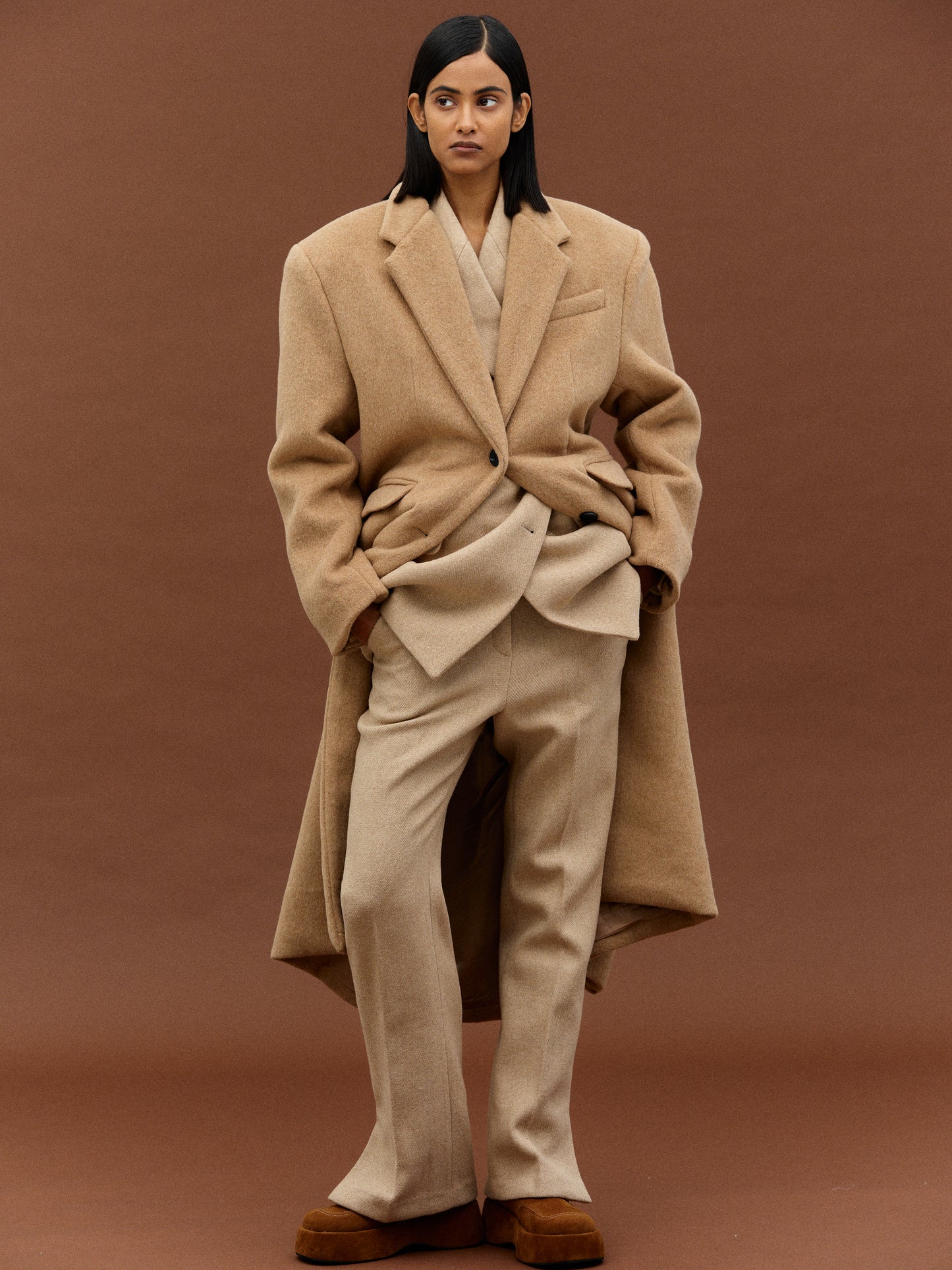Shaggy Padded Coat, Camel