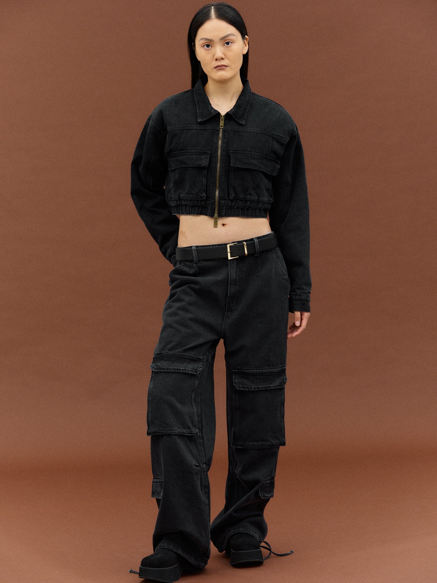 Cargo Denim Jacket, Black Washed
