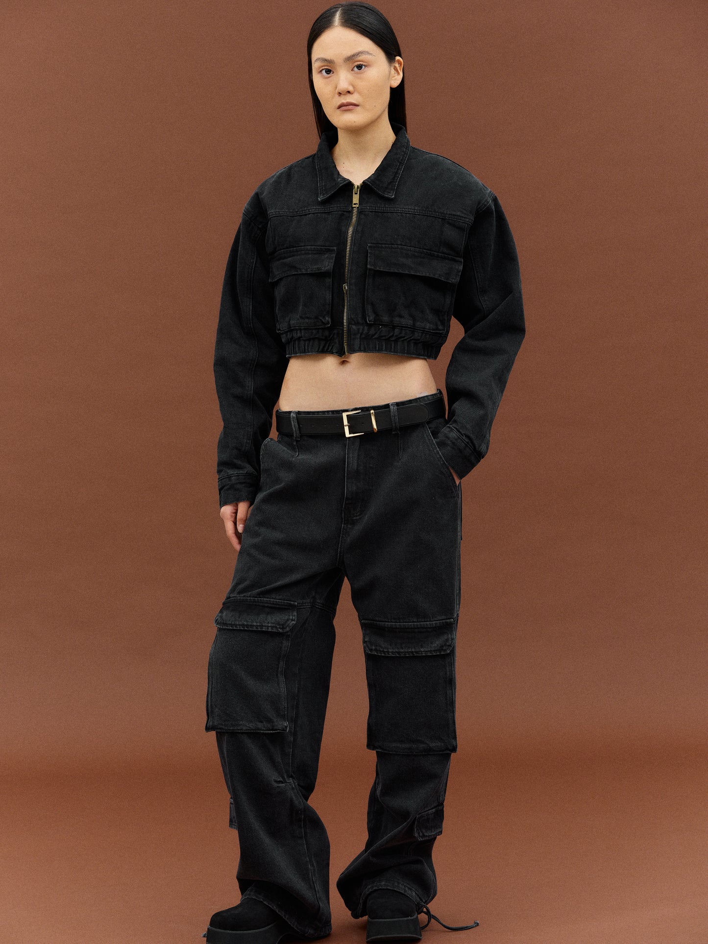 Cargo Denim Jacket, Black Washed