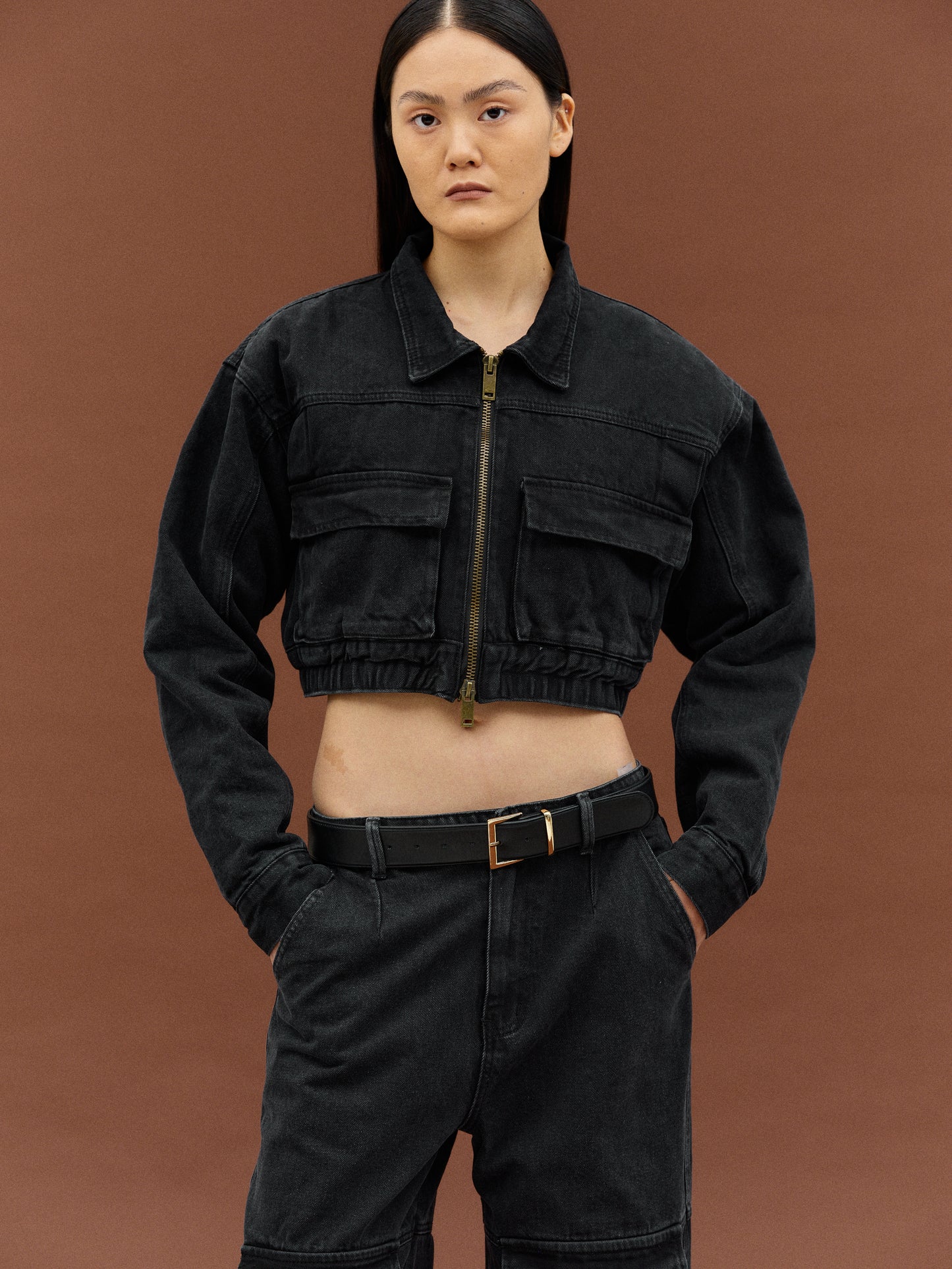 Cargo Denim Jacket, Black Washed