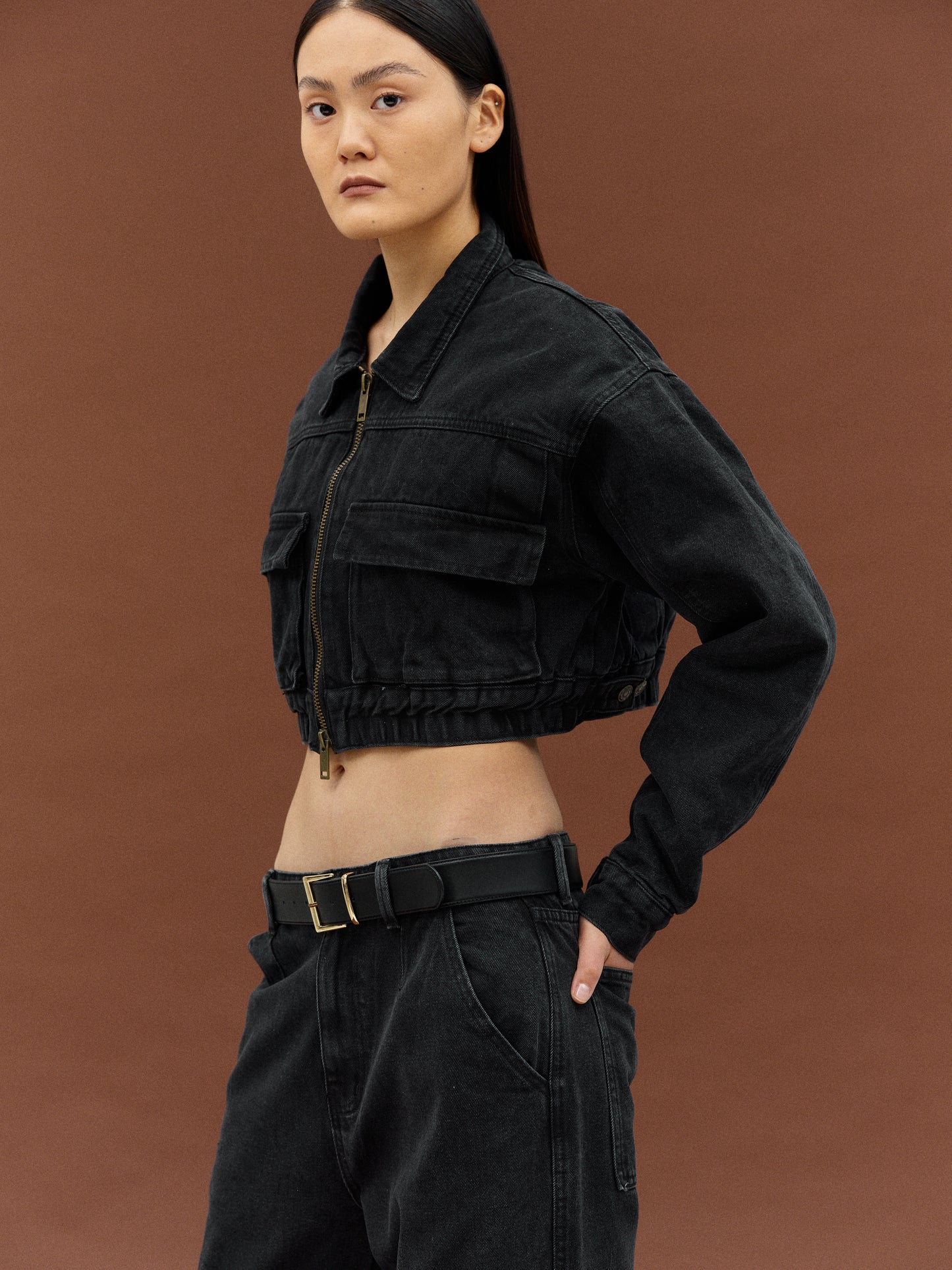 Cargo Denim Jacket, Black Washed