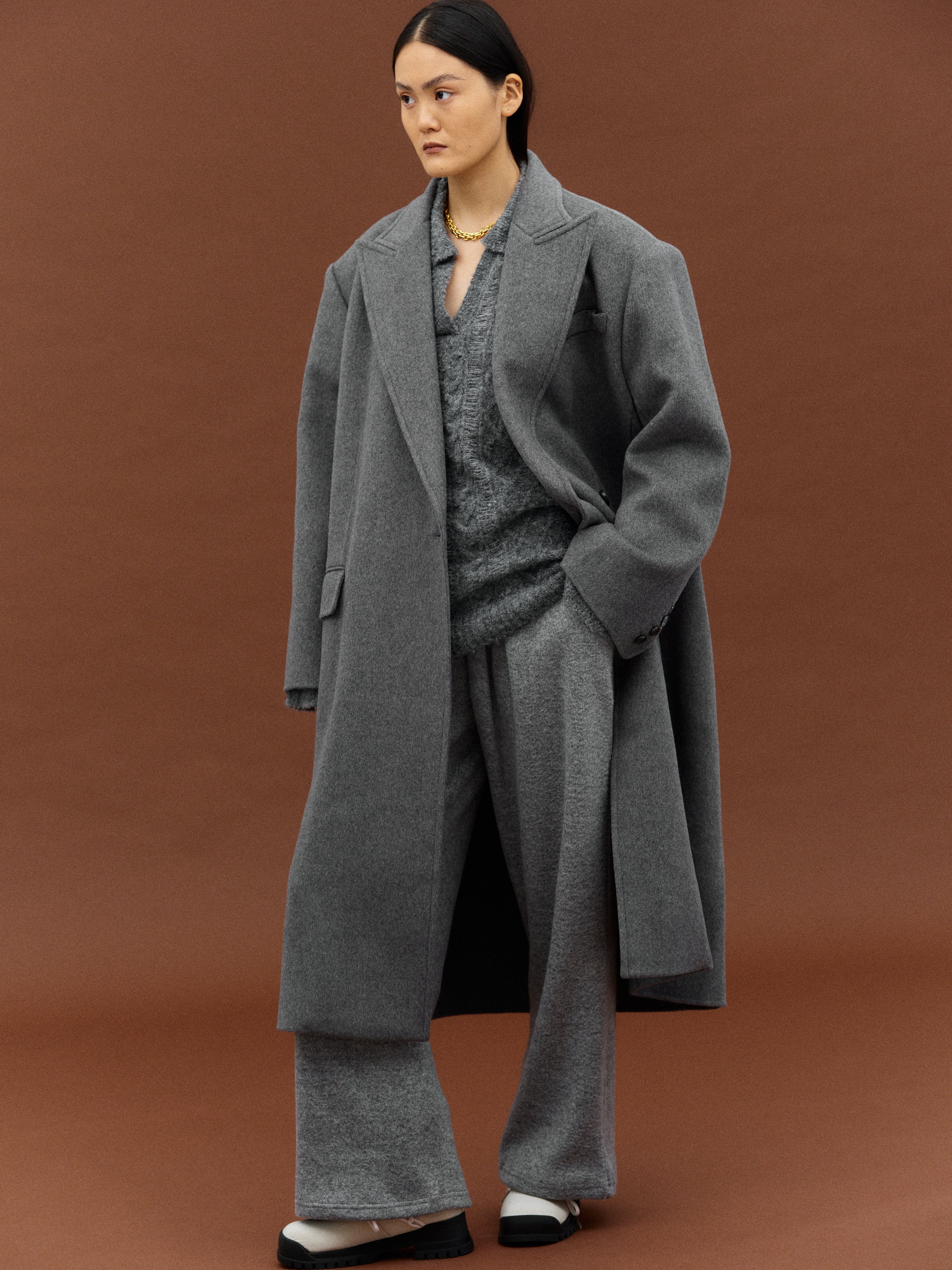 (Pre-order) Maxi Lapel Wool Coat, Charcoal