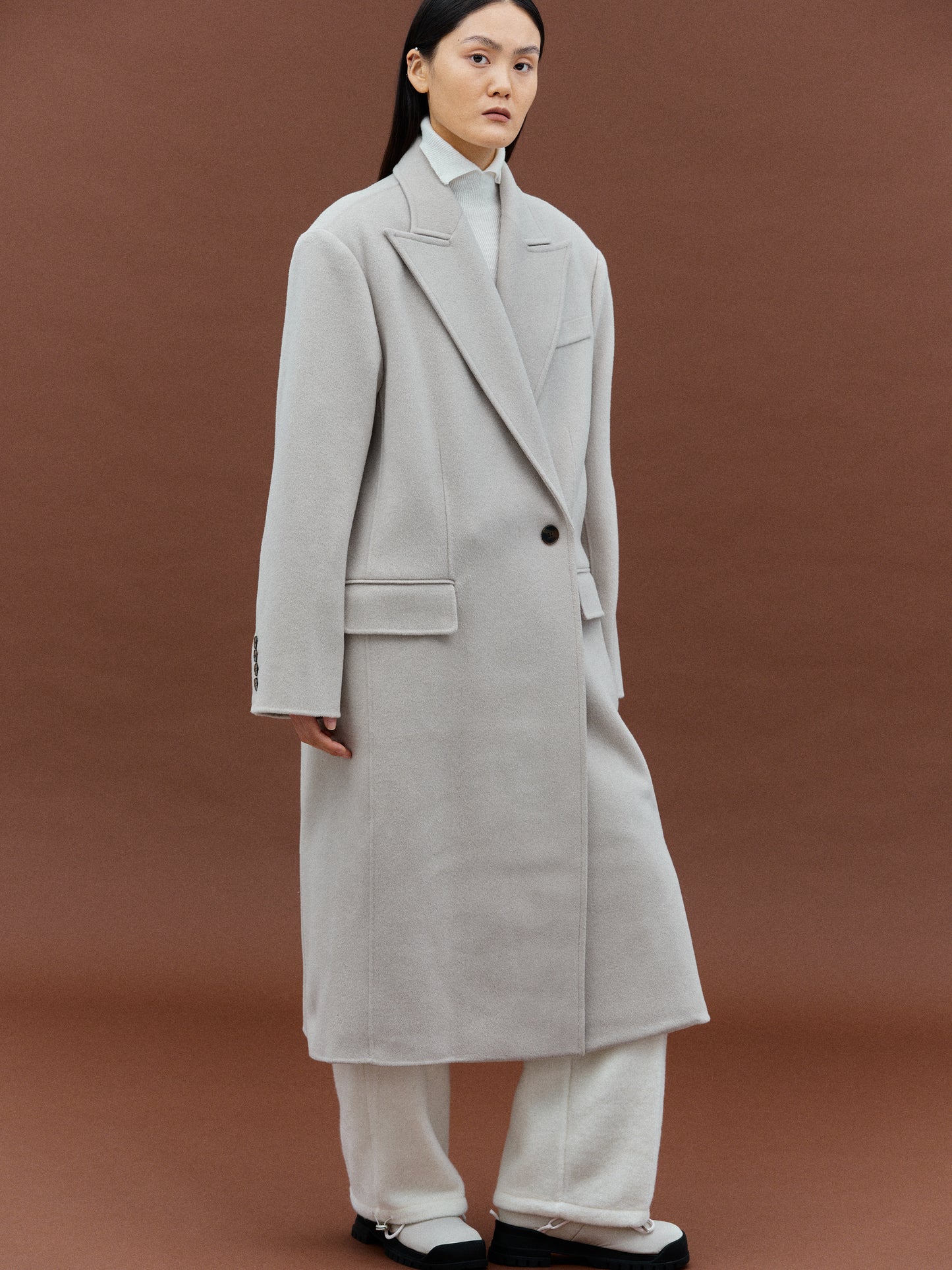Maxi Lapel Wool Coat, Alabaster