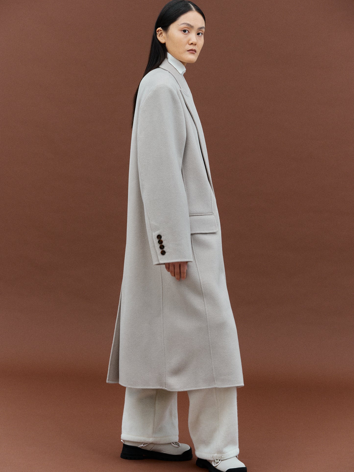 Maxi Lapel Wool Coat, Alabaster