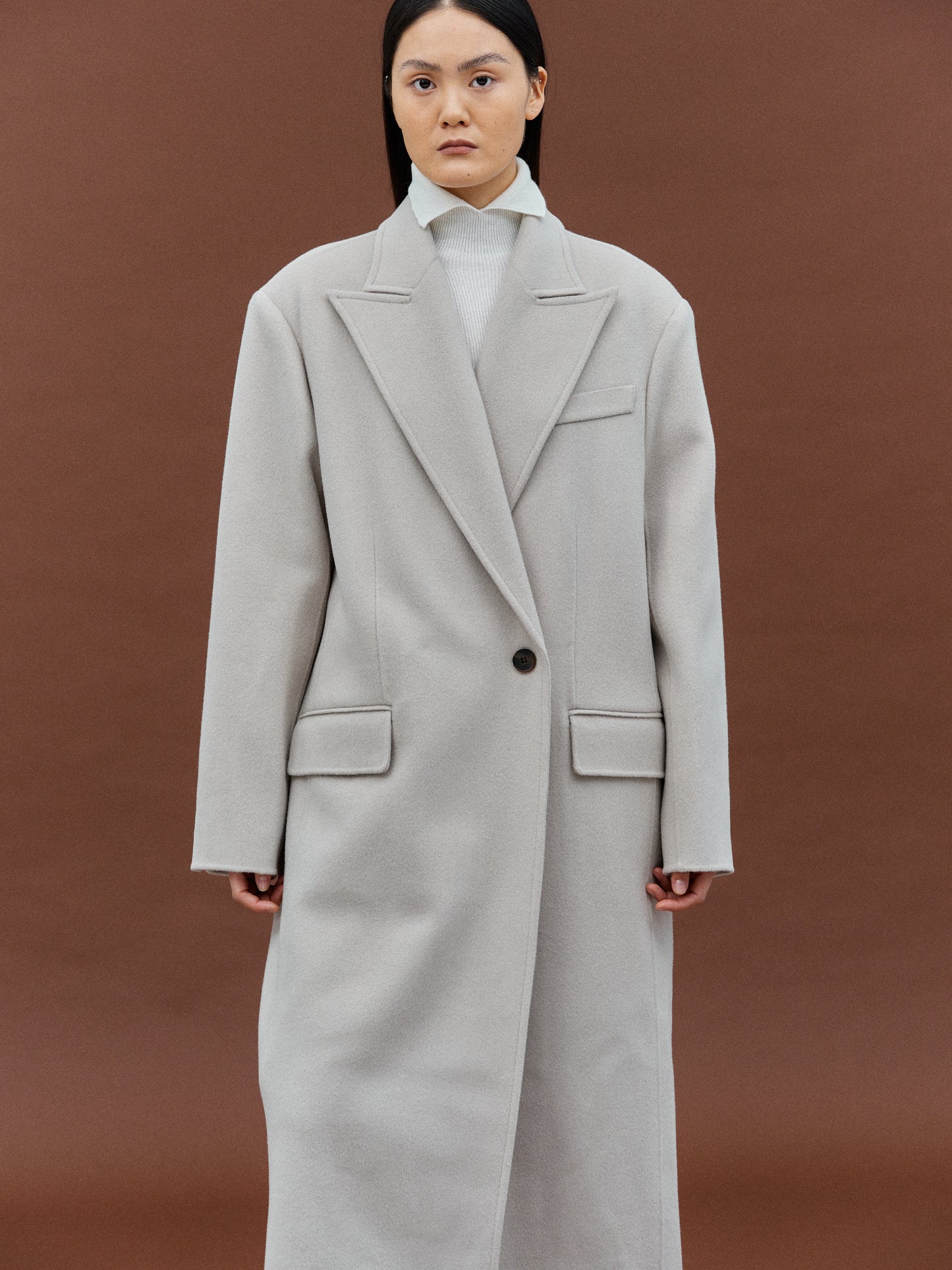 Maxi Lapel Wool Coat, Alabaster