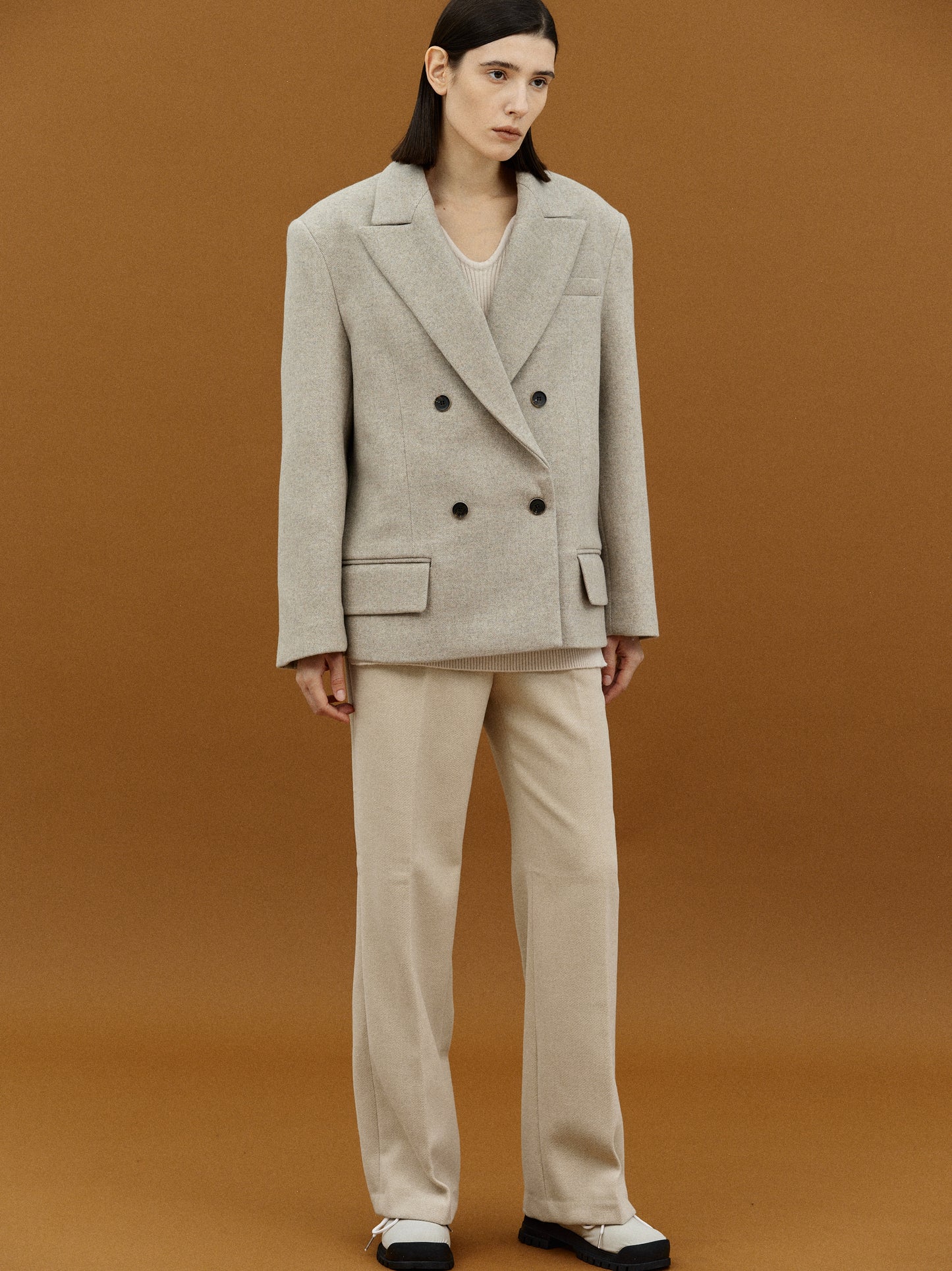 Double Breasted Low Pocket Blazer, Beige