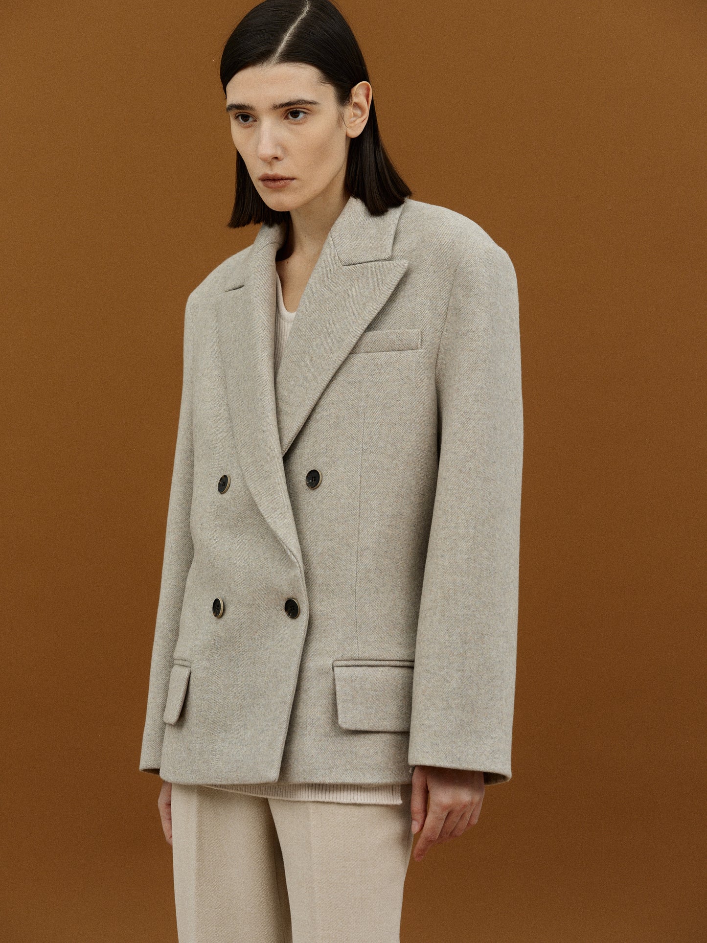 Double Breasted Low Pocket Blazer, Beige