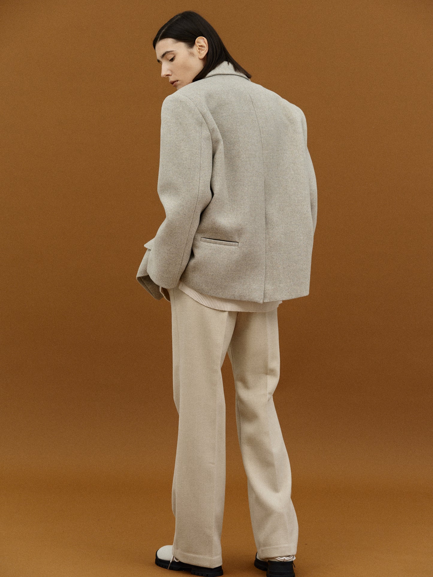 Double Breasted Low Pocket Blazer, Beige